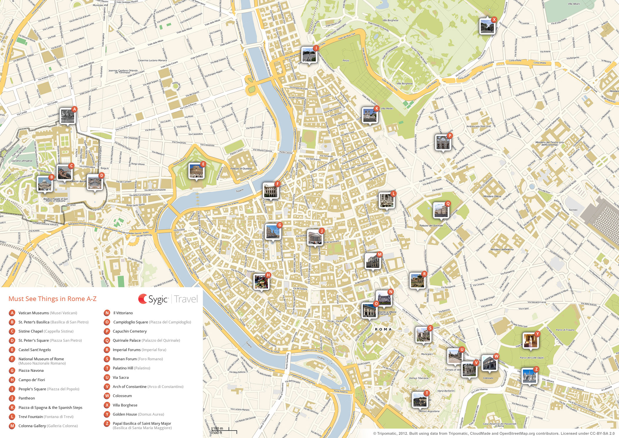 Rome Printable Tourist Map | Sygic Travel - Map Of Rome Attractions Printable