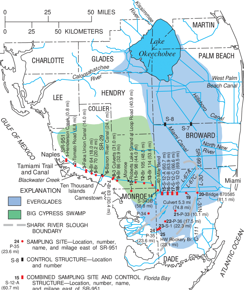 Sampling Sites Along And South Of The Tamiami Trail (U.s. 41 - Tamiami Trail Florida Map