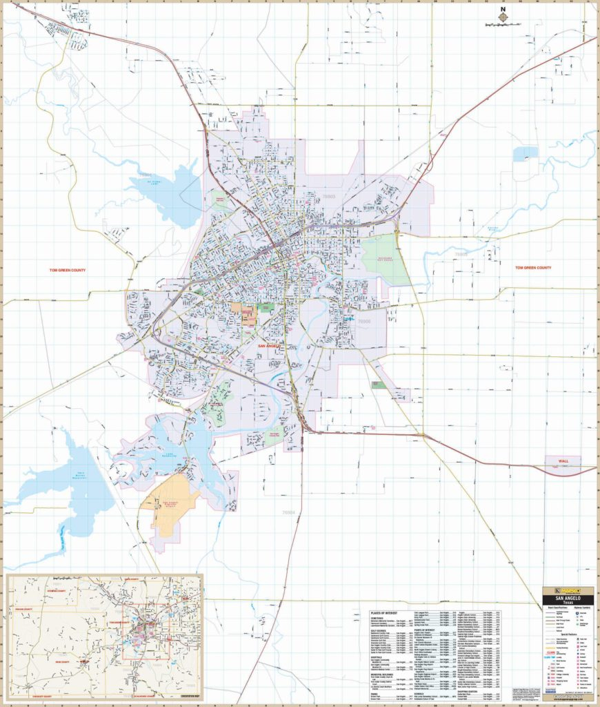 San Angelo, Tx Wall Map – Kappa Map Group - Street Map Of San Angelo Texas