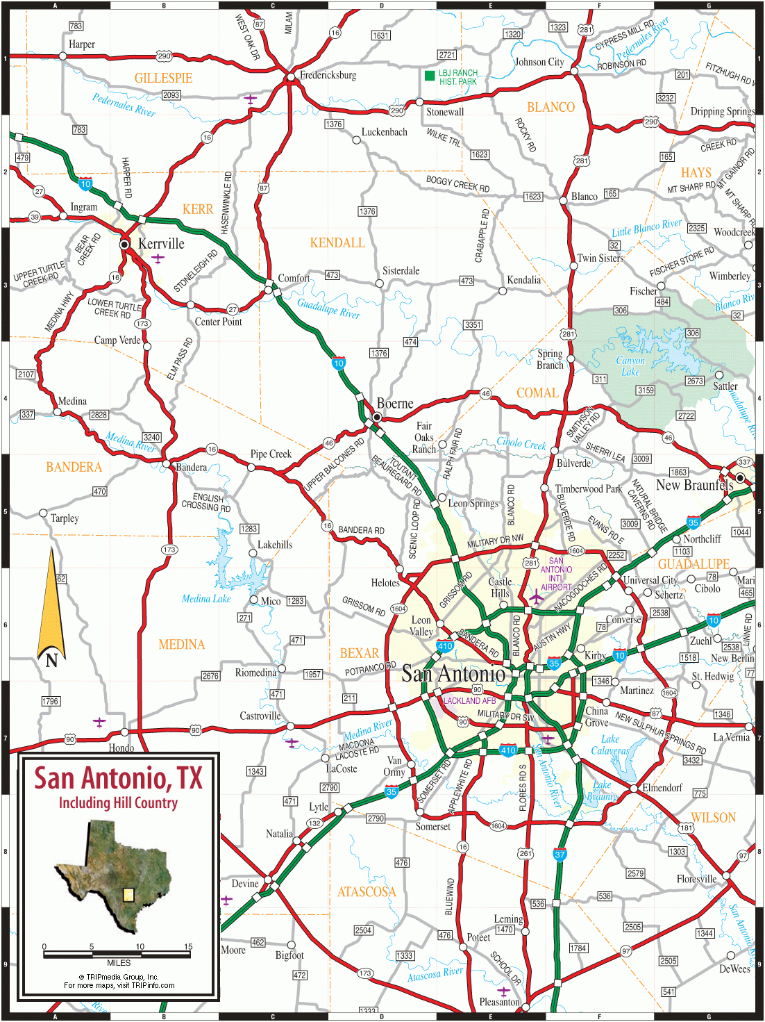 San Antonio &amp;amp; Texas Hill Country Map - Map Of San Antonio Texas And Surrounding Area