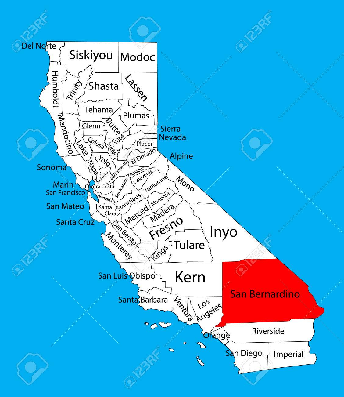 San Bernardino County California United States Of America Vector Map - San Bernardino California Map