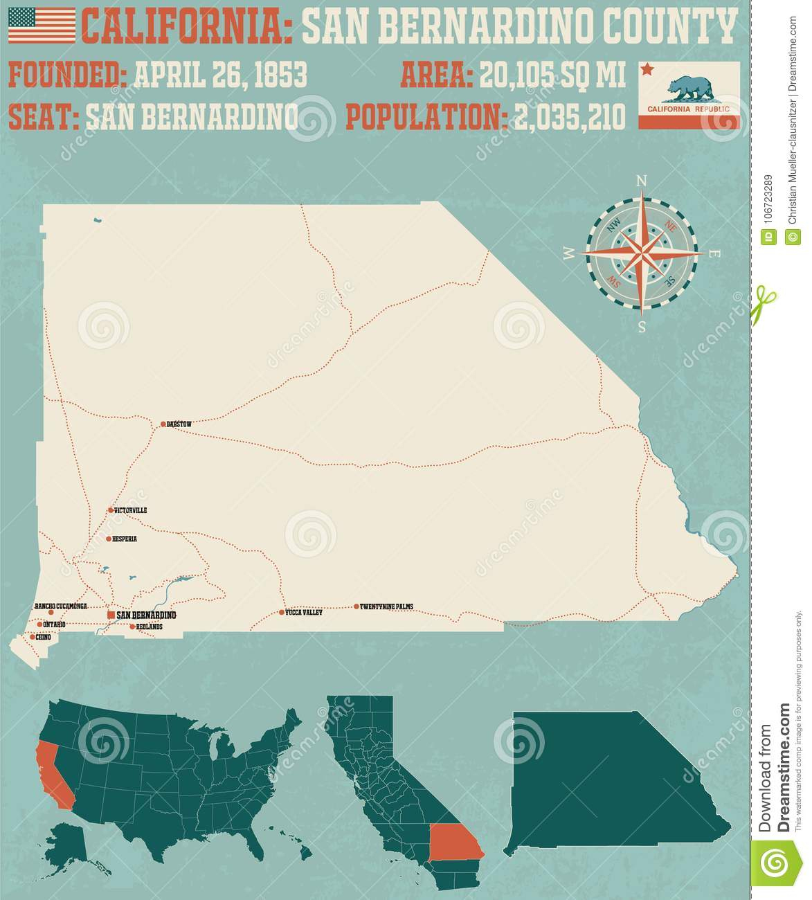 San Bernardino County Map In California. Stock Vector - Illustration - San Bernardino California Map
