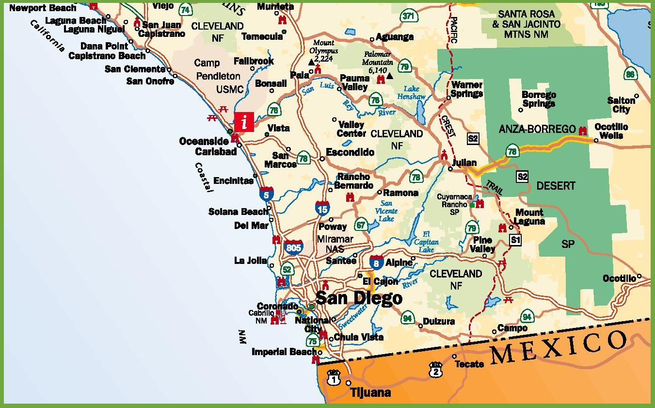 San Diego Area Road Map - Detailed Map Of San Diego California