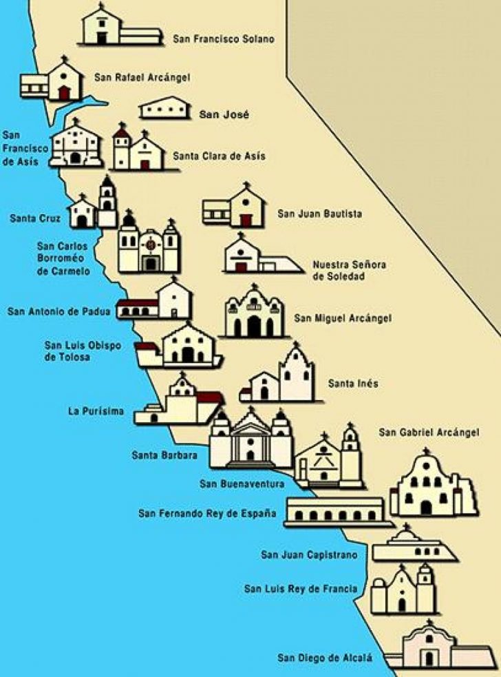 San Diego Missions Maps Of California California Mission Map Free California Missions Map 728x983 