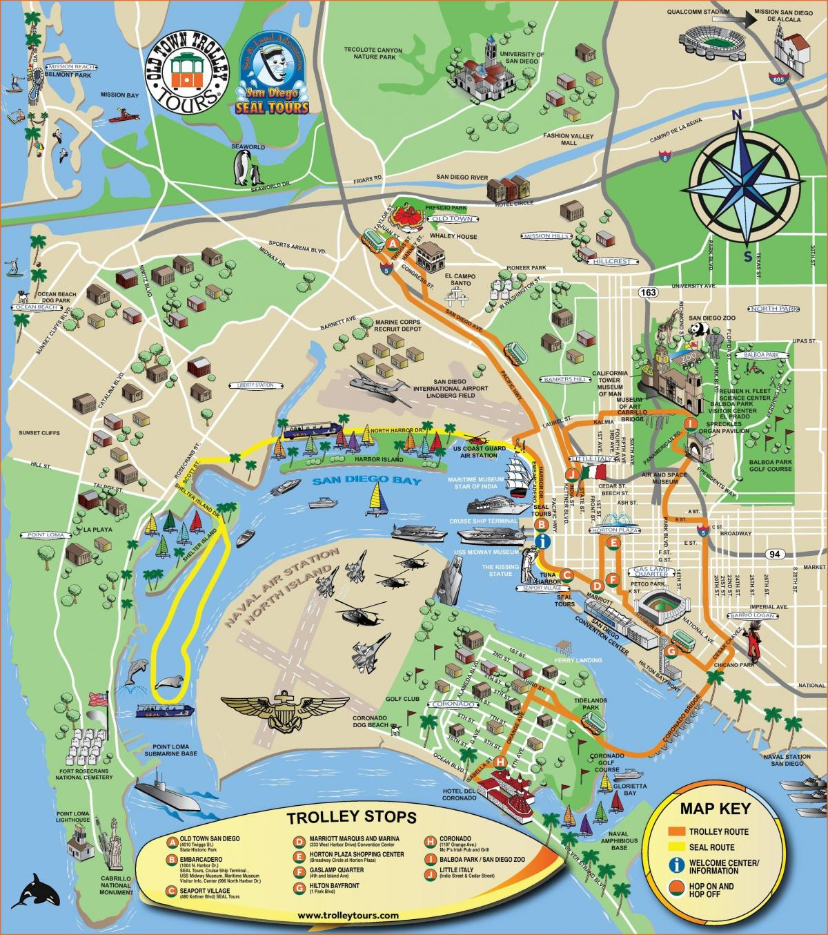 San Diego Sightseeing Map - San Diego Tourist Attractions Map - California Sightseeing Map