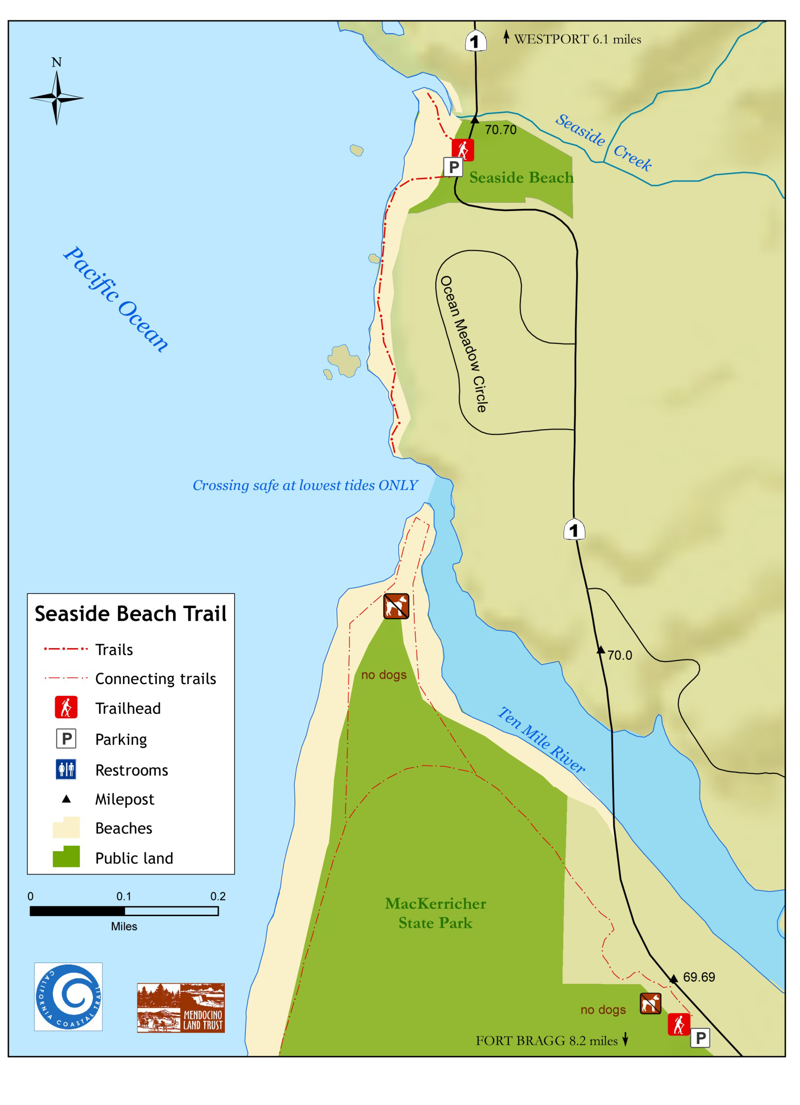 Seaside Beach - Northern Coastal Trails - Mendocino Land Trust, 2019 - Seaside California Map