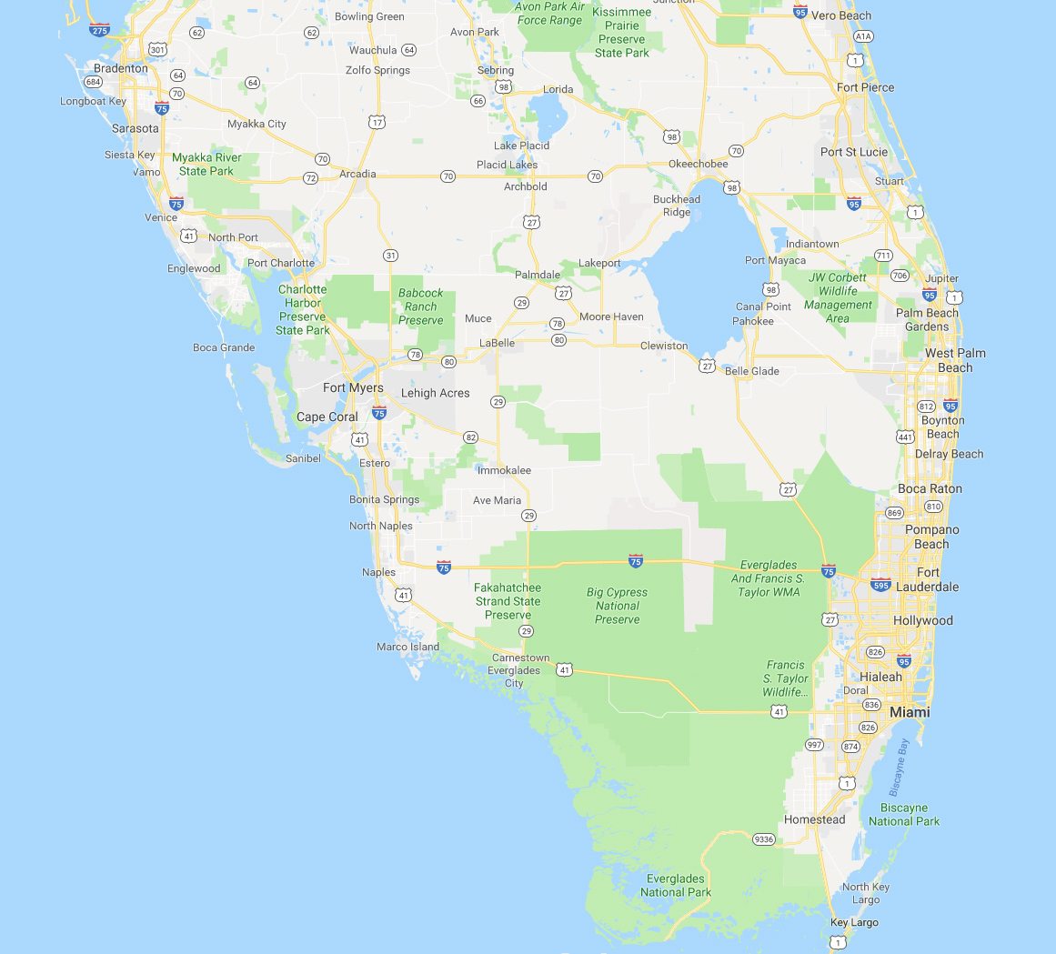 Service Area In South Florida | Palm Beach – Broward - Miami-Dade - Sunny Isles Florida Map