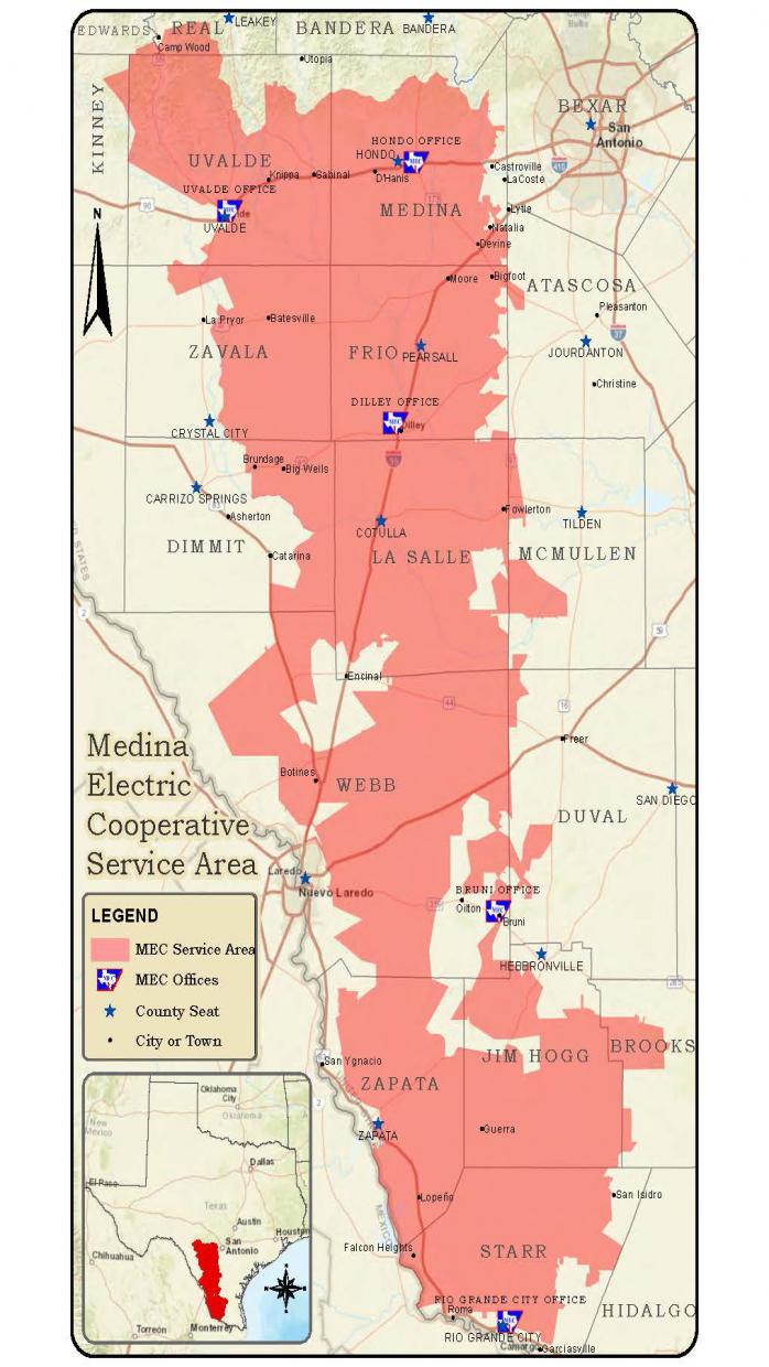 Service Area | Medina Electric Cooperative - Texas Electric Cooperatives Map