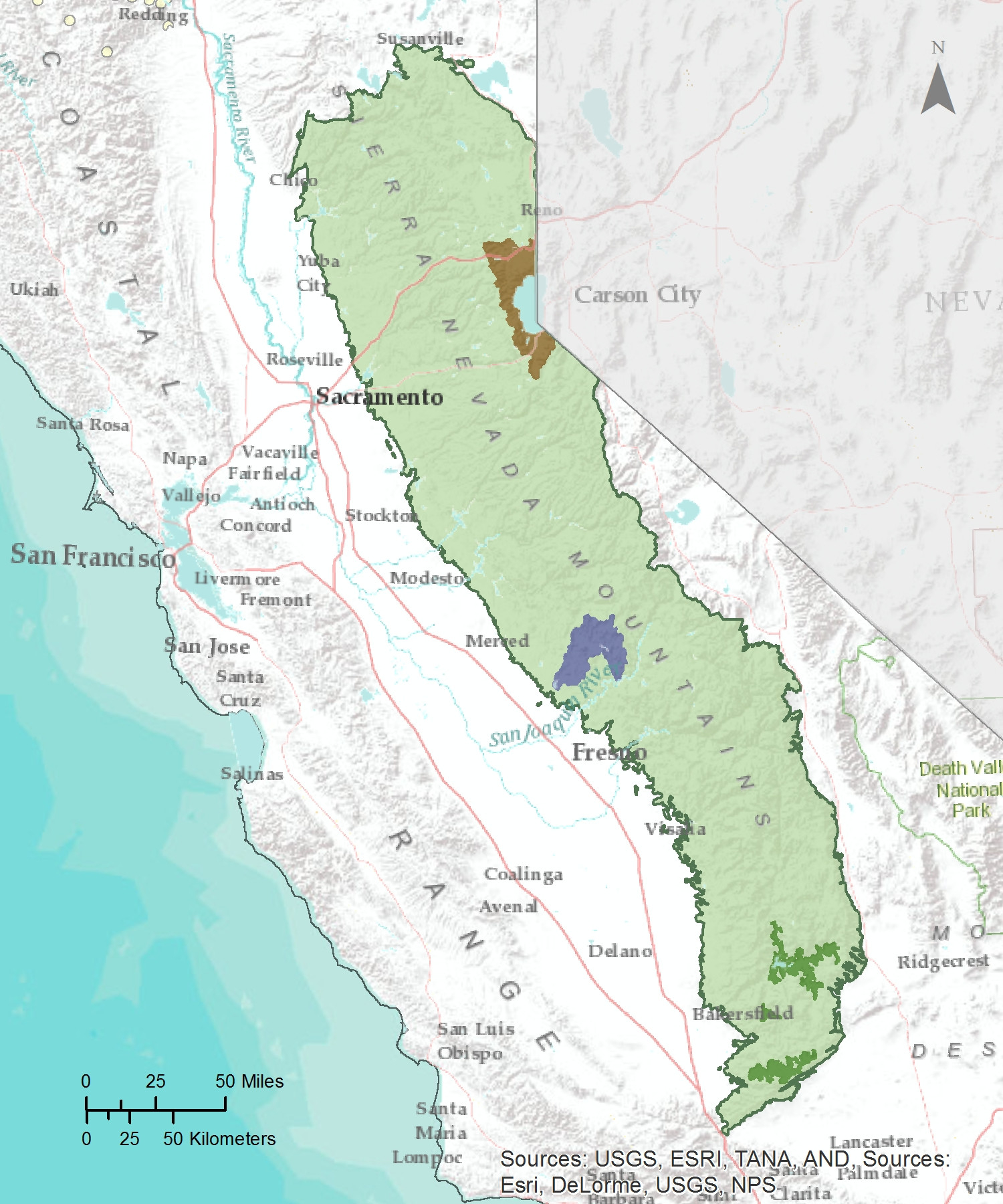 Sierra Mountains California Map Printable Sierra Nevada Mountains On - Sierra California Map