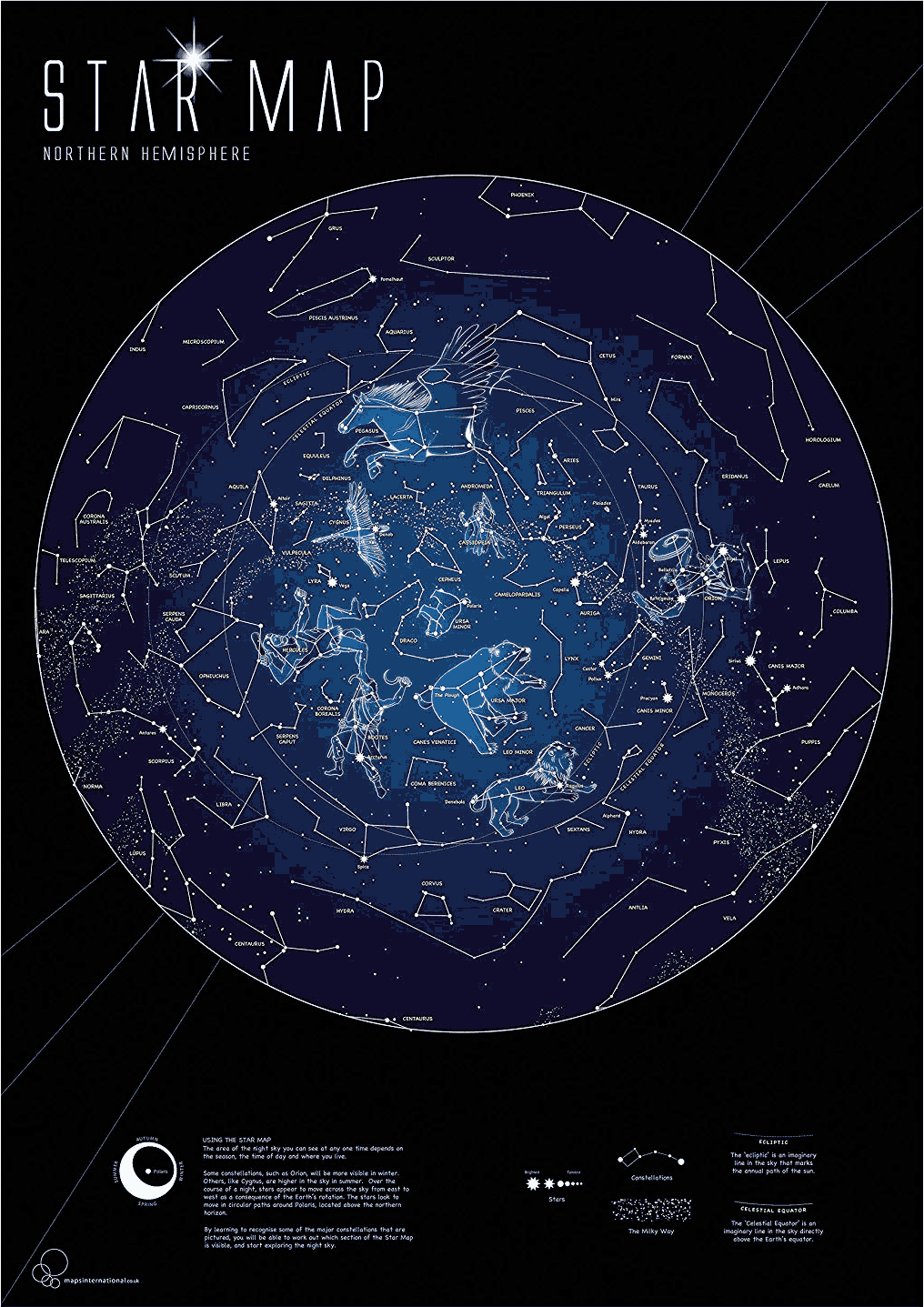 Science Astronomy Map Celestial Map Of Constellations Visible Free Printable Star Maps