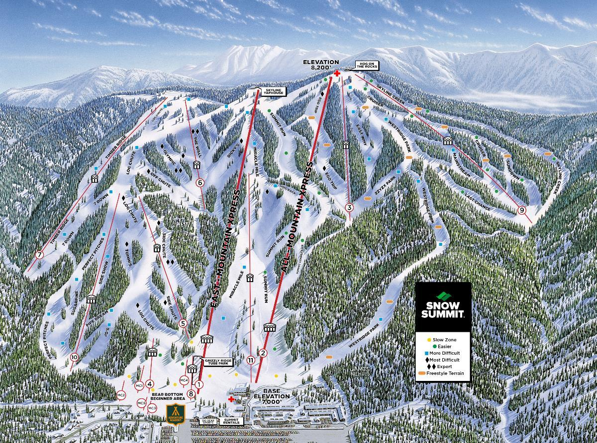 Snow Summit Trail Map | Onthesnow - Big Bear Mountain Map California