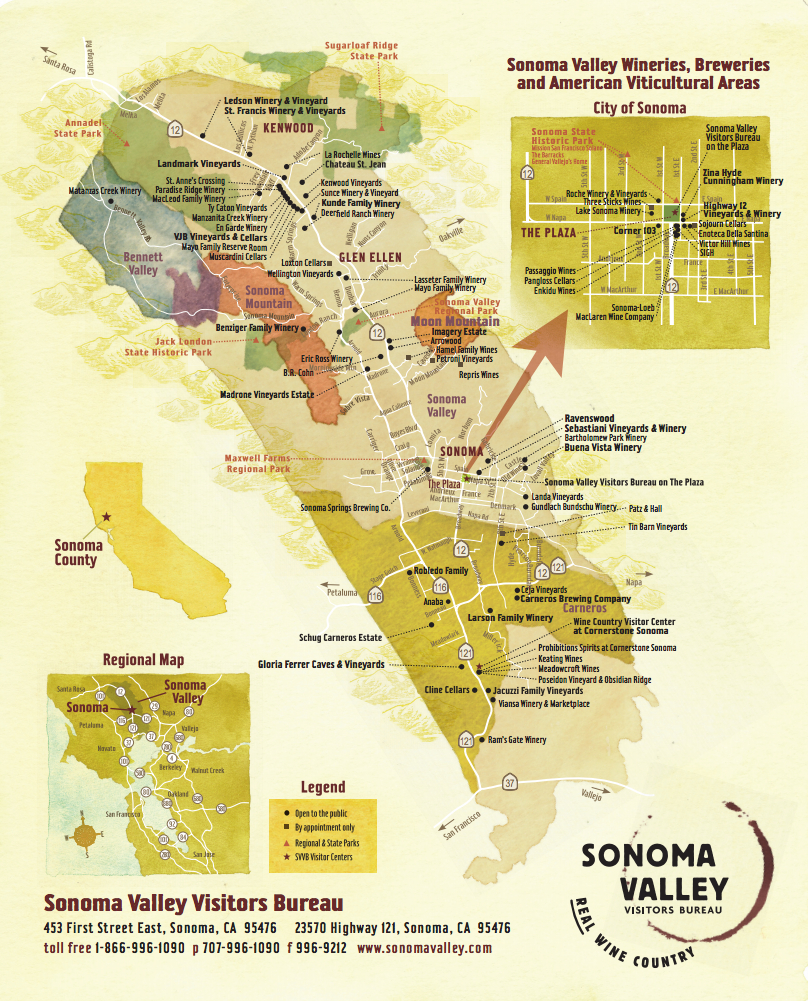 Sonoma Valley Wine Map - Best In Sonoma - Sonoma Valley California Map