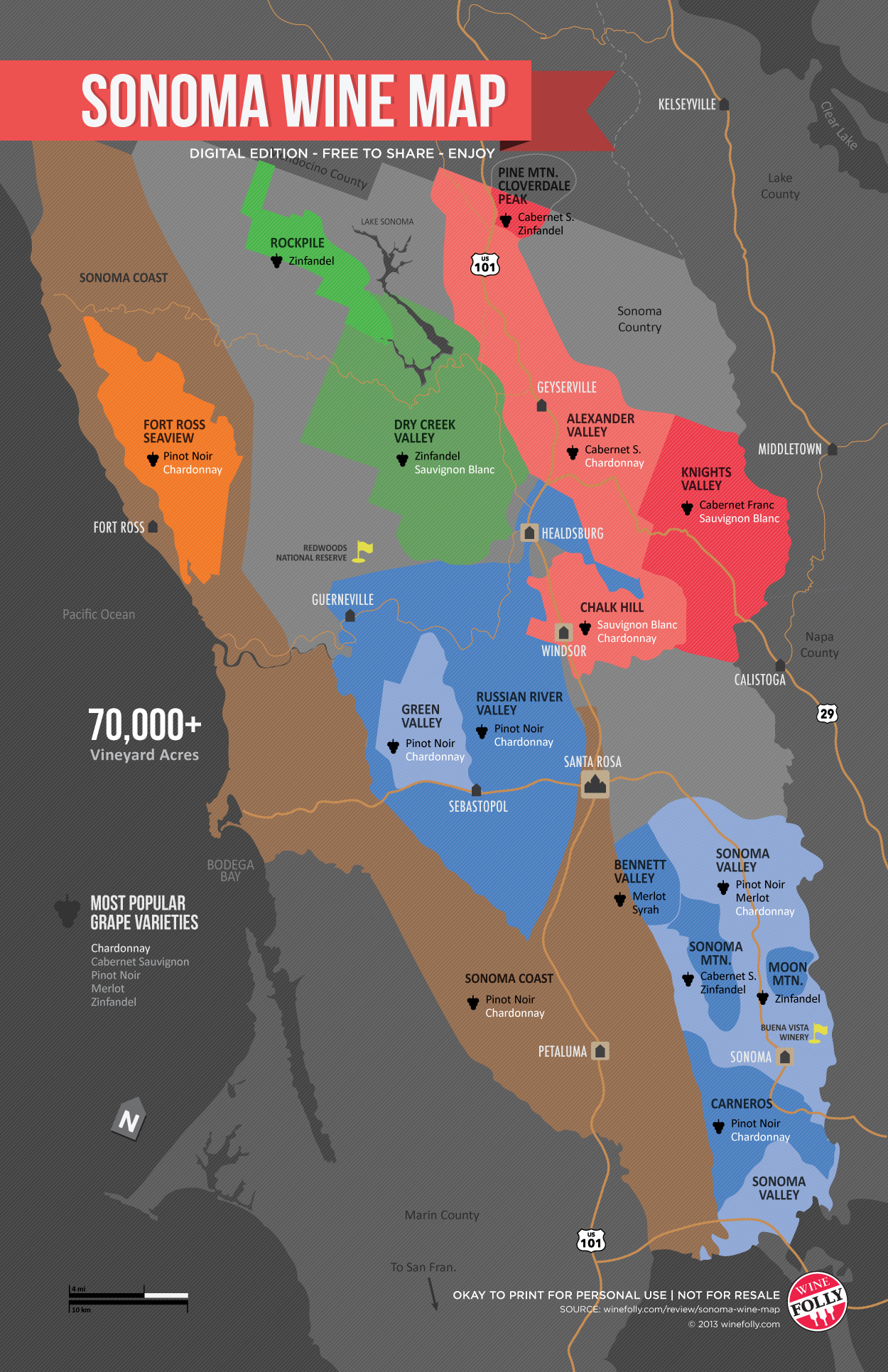 Sonoma Wine Map (Poster) | Wine Folly - California Wine Ava Map