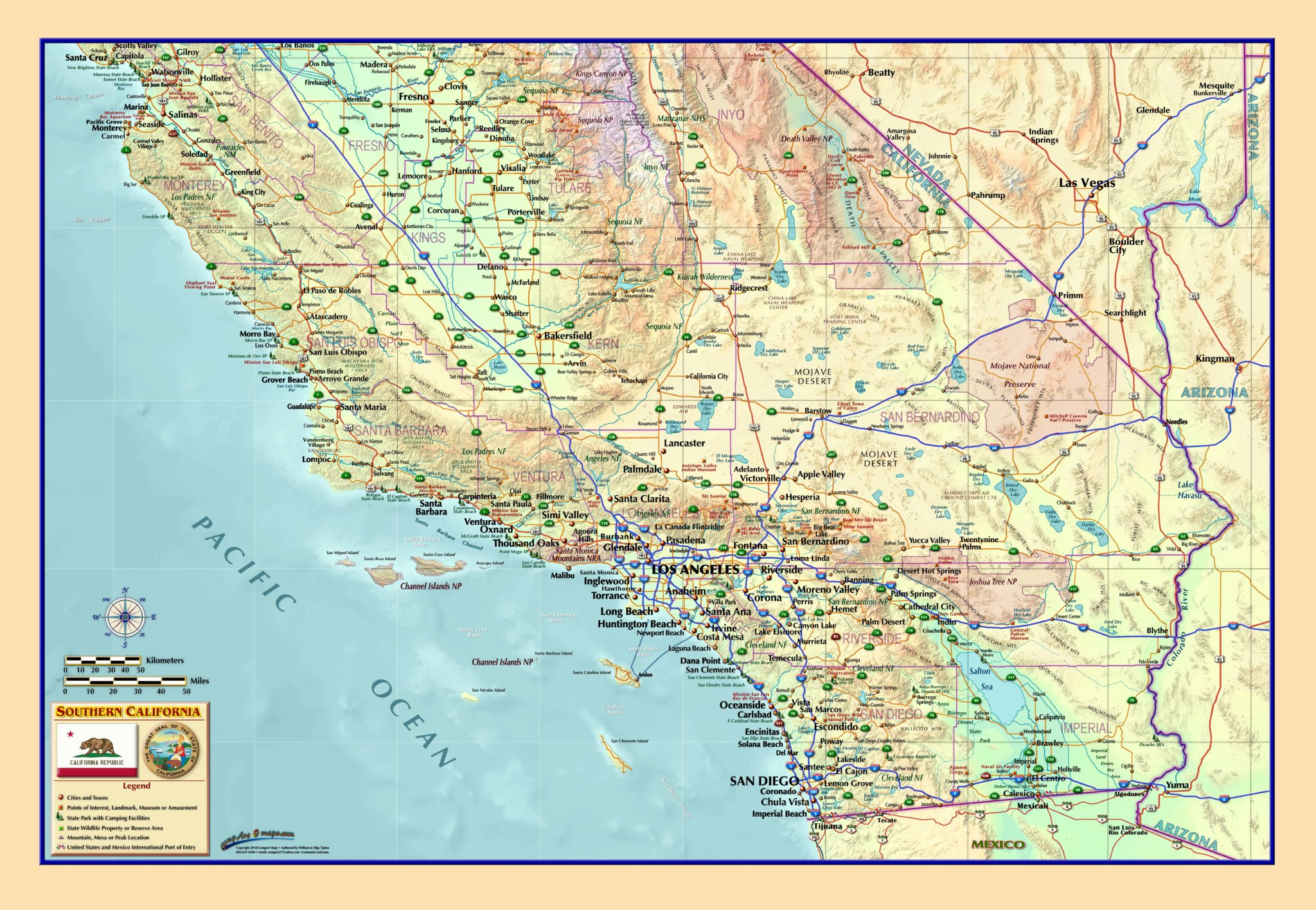 Southern California Wall Map - The Map Shop - Laminated California Wall Map