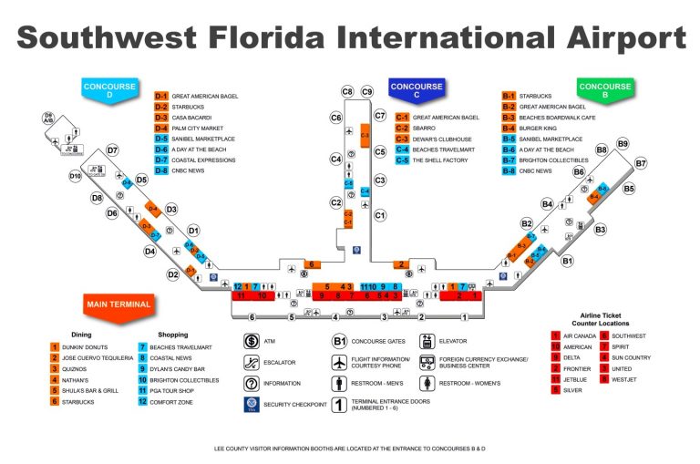 Southwest Florida International Airport Map Florida Airports Map