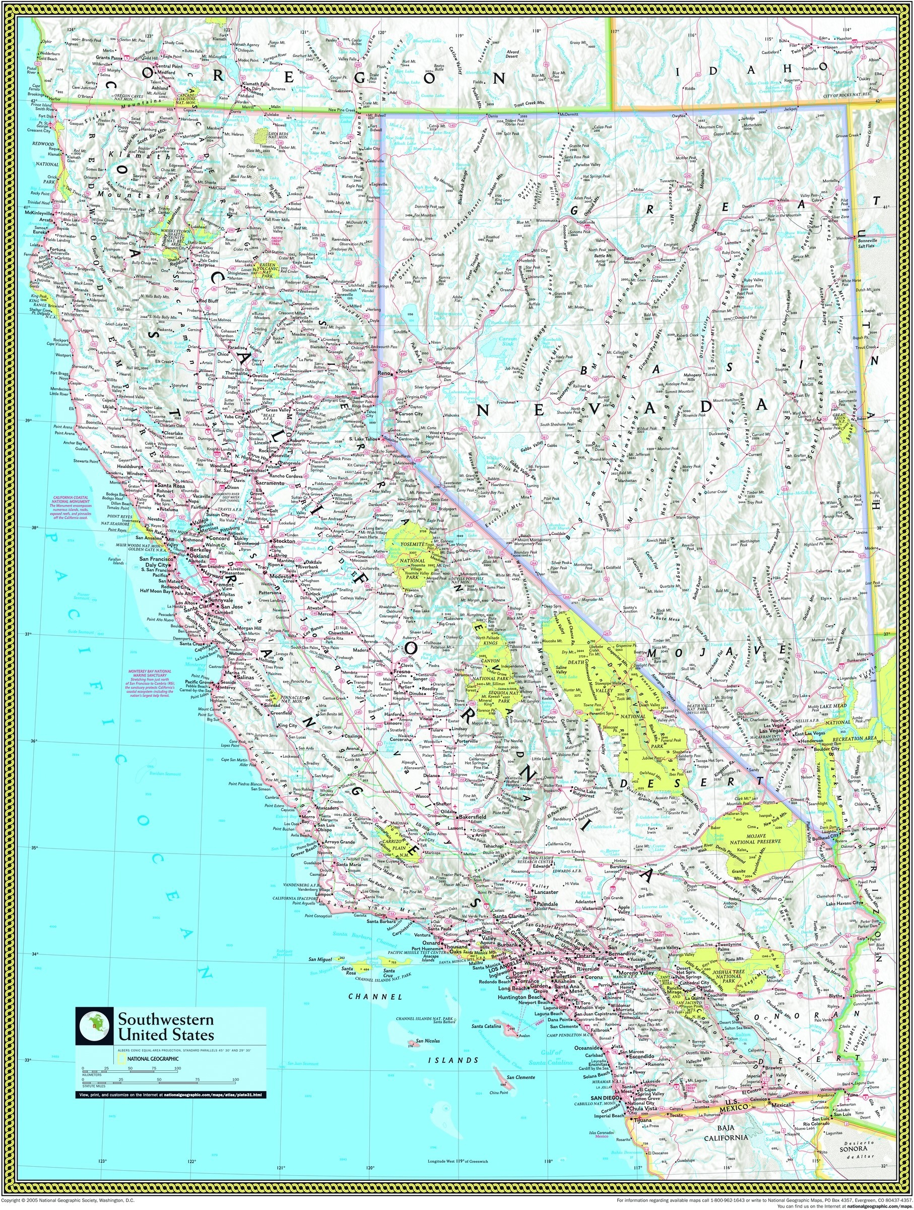 Southwestern United States Atlas Wall Map - Maps - National Geographic Maps California