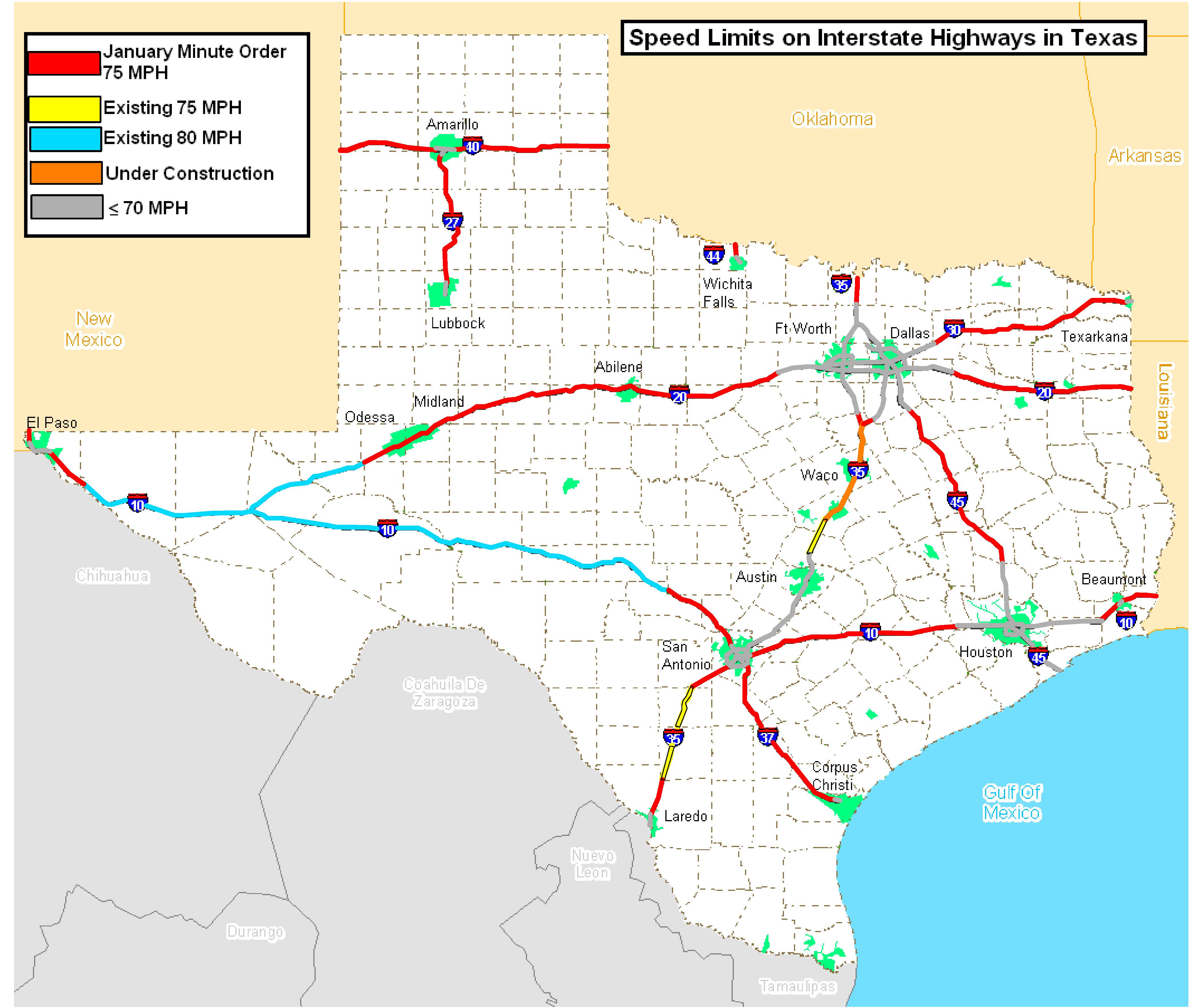 Speed Limits On Interstate Highways In Texas [4200X3519] : Mapporn - Map Of Texas Highways And Interstates