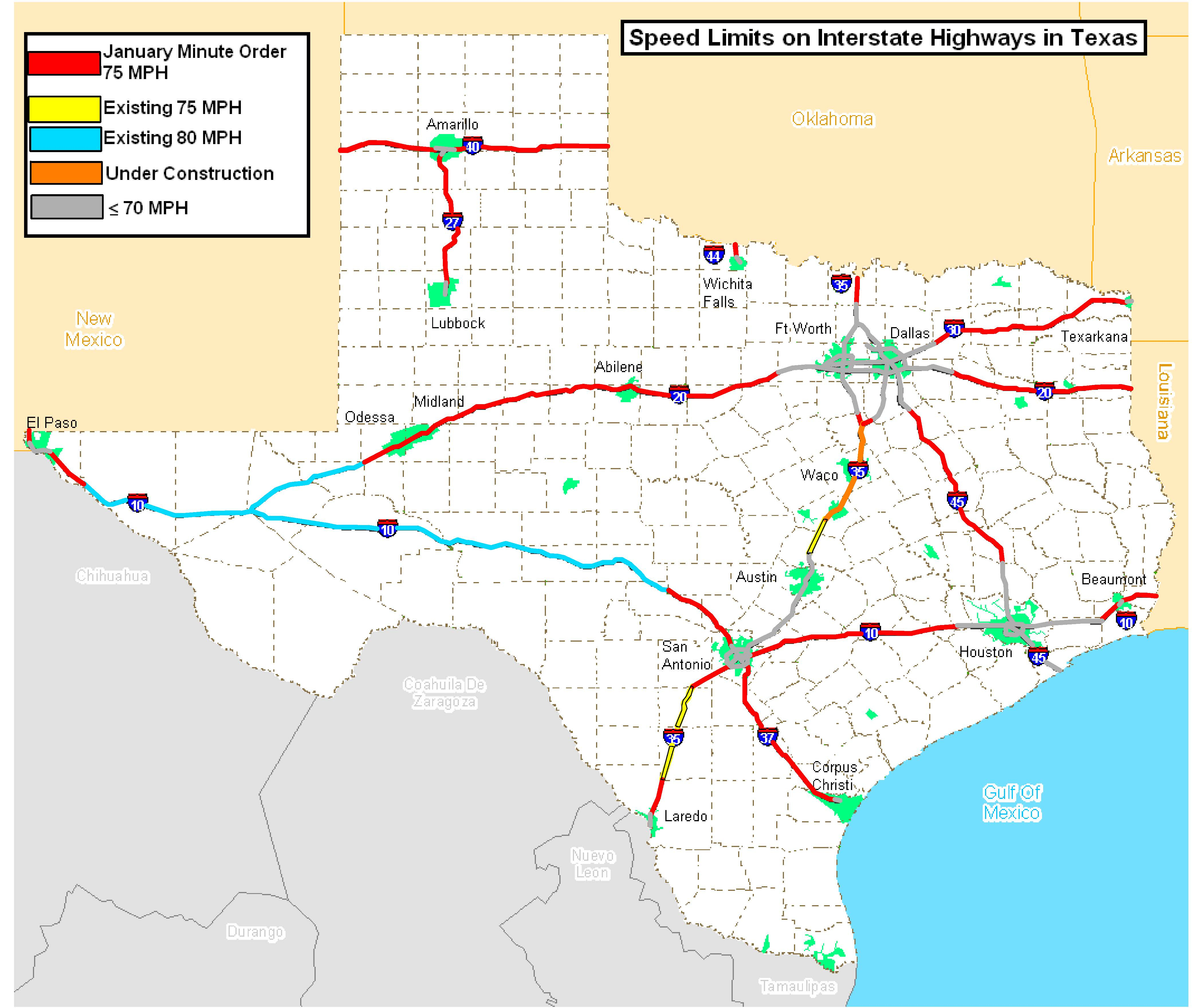 Speed Limits On Interstate Highways In Texas [4200X3519] : Mapporn - Texas Interstate Map