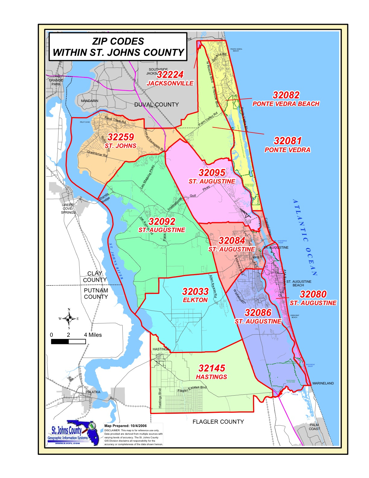 St. Johns County Zip Codes - Map Of St Johns County Florida