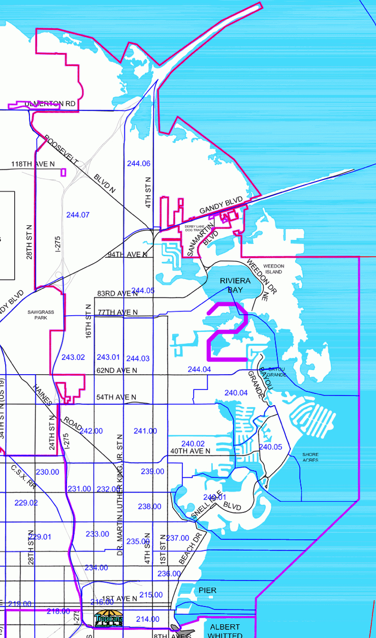 St Petersburg Police Department Districts, Census Tracts - Florida Census Tract Map