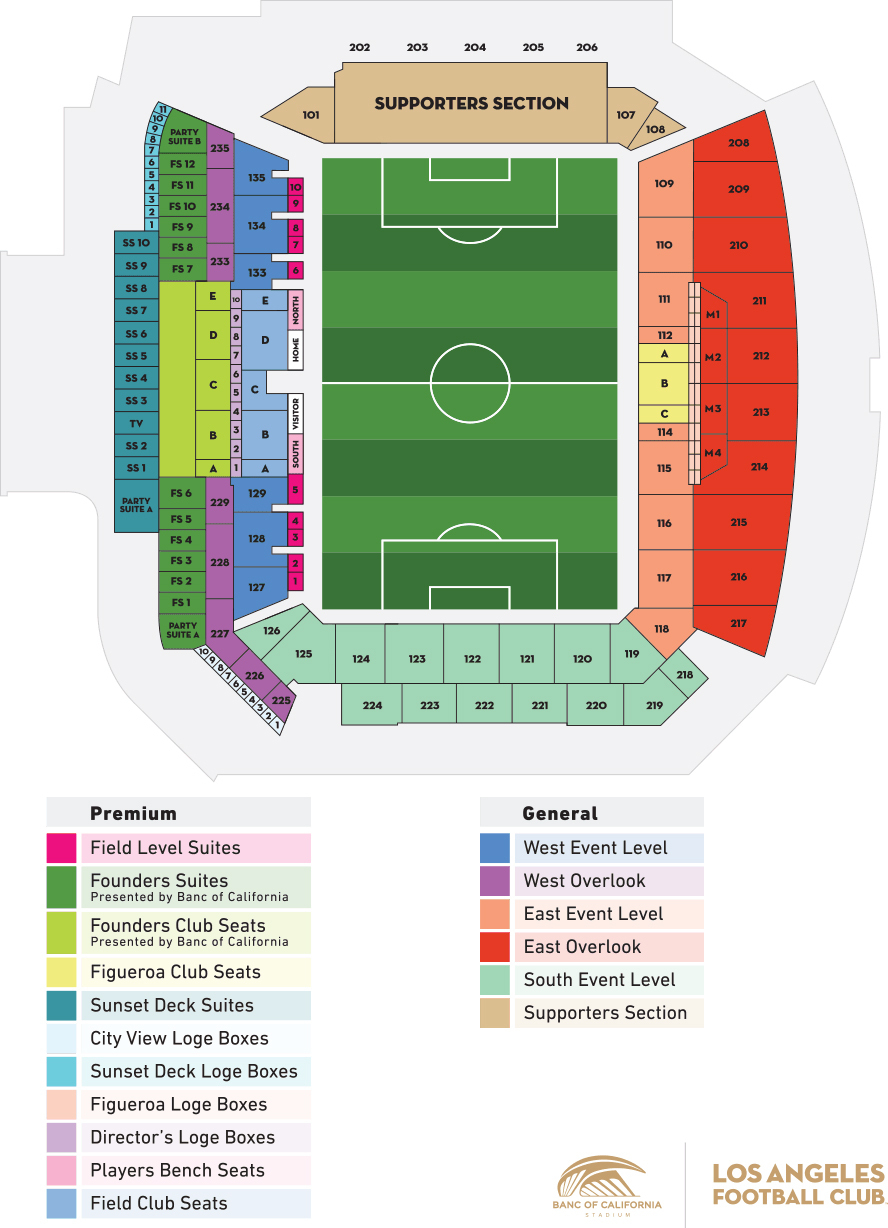 Stadium Seating Map | Los Angeles Football Club - Banc Of California Stadium Map