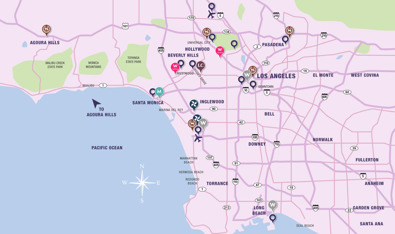 Starwood Hotels And Resorts - Los Angeles Attractions Map - Spg California Map