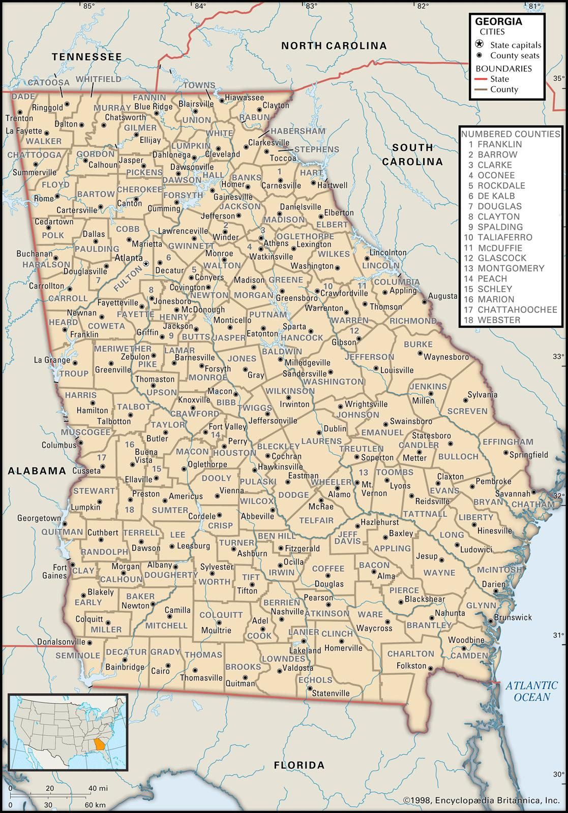 State And County Maps Of Georgia - Printable Map Of Macon Ga