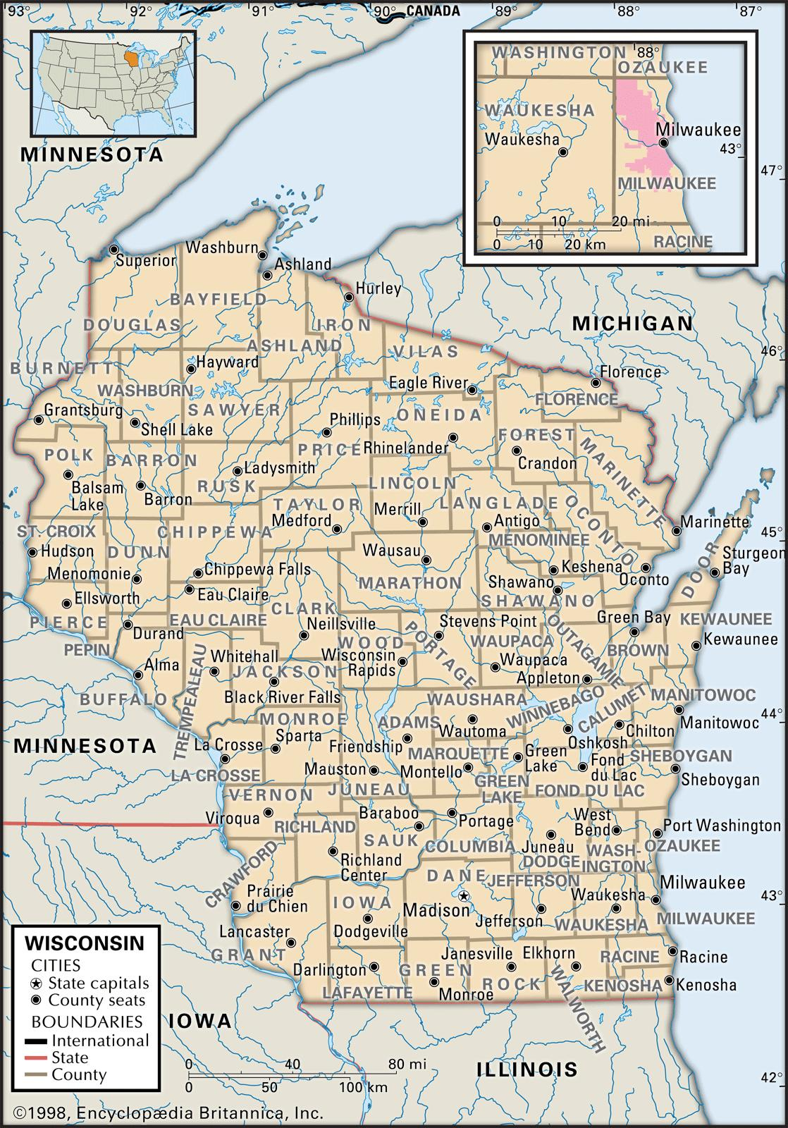 State And County Maps Of Wisconsin - Wisconsin Road Map Printable