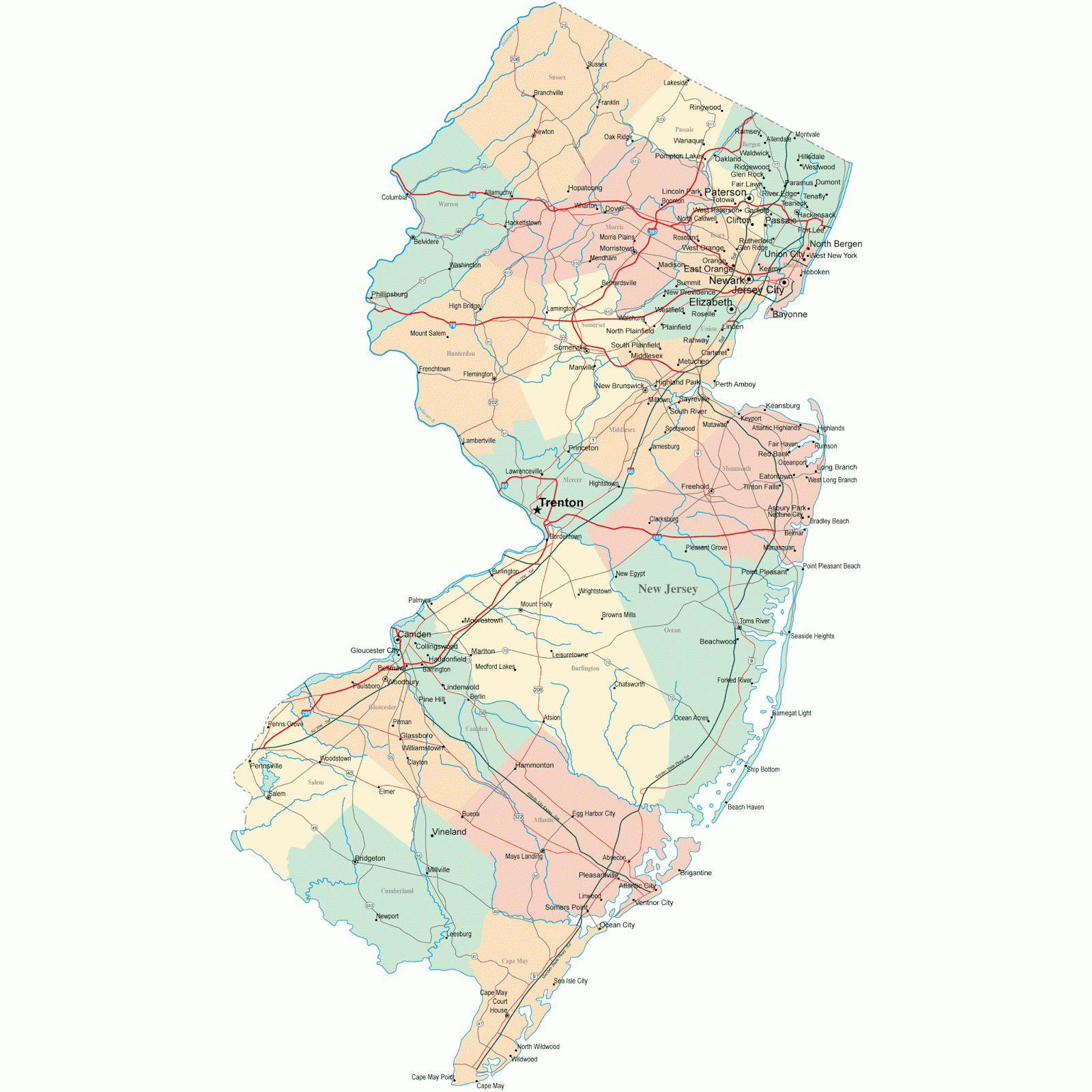 State Map Of New Jersey - Free Printable Maps - Printable Street Map Of Jersey City Nj