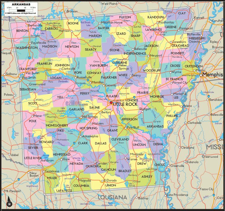 State Of Arkansas Map With Outlines Of Road Networks, Includes 