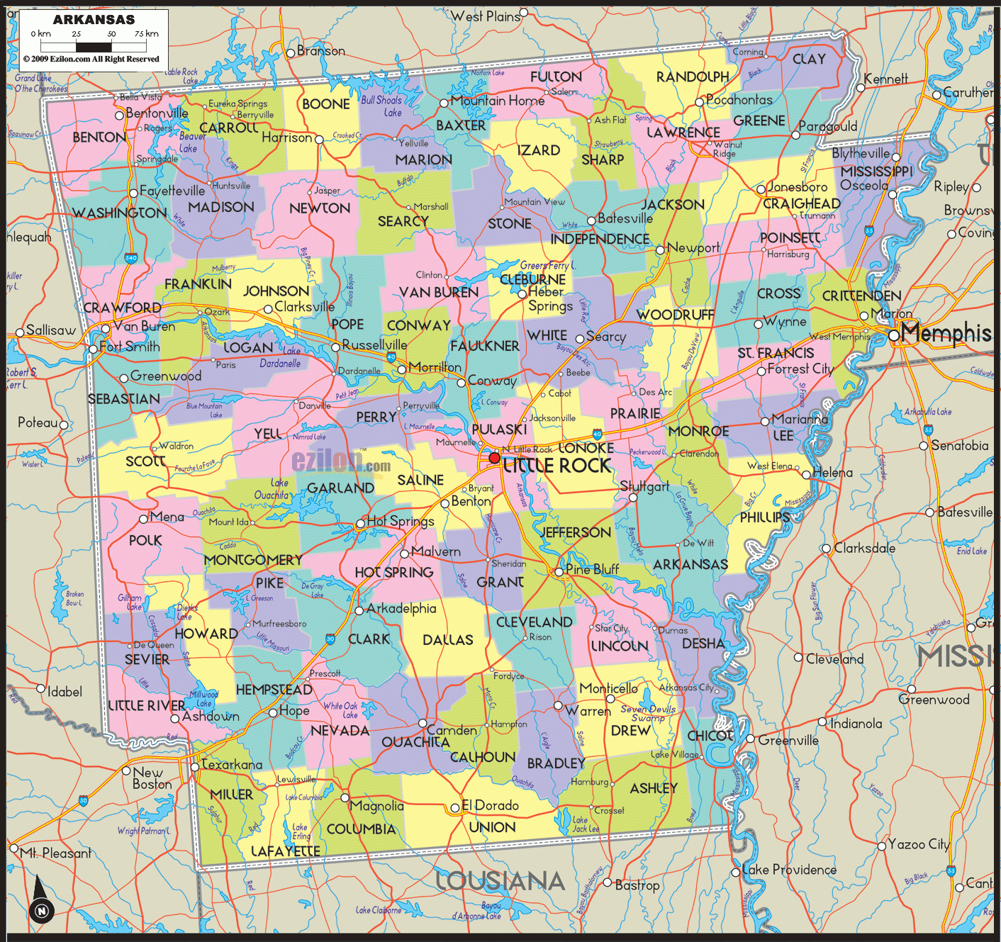 State Of Arkansas Map With Outlines Of Road Networks, Includes - Arkansas Road Map Printable