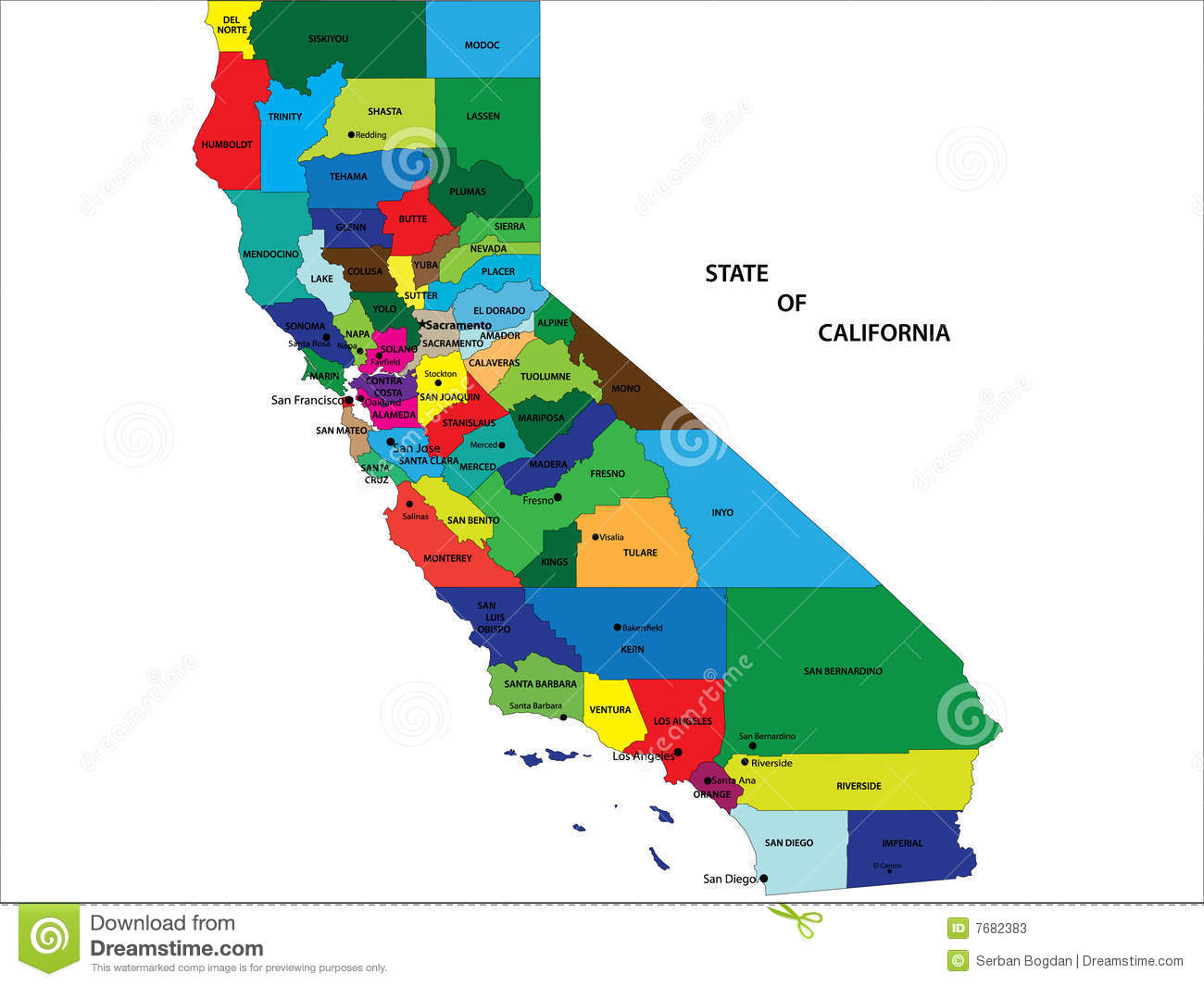 State Of California Map Stock Vector. Illustration Of City - 7682383 - California State Map With Cities