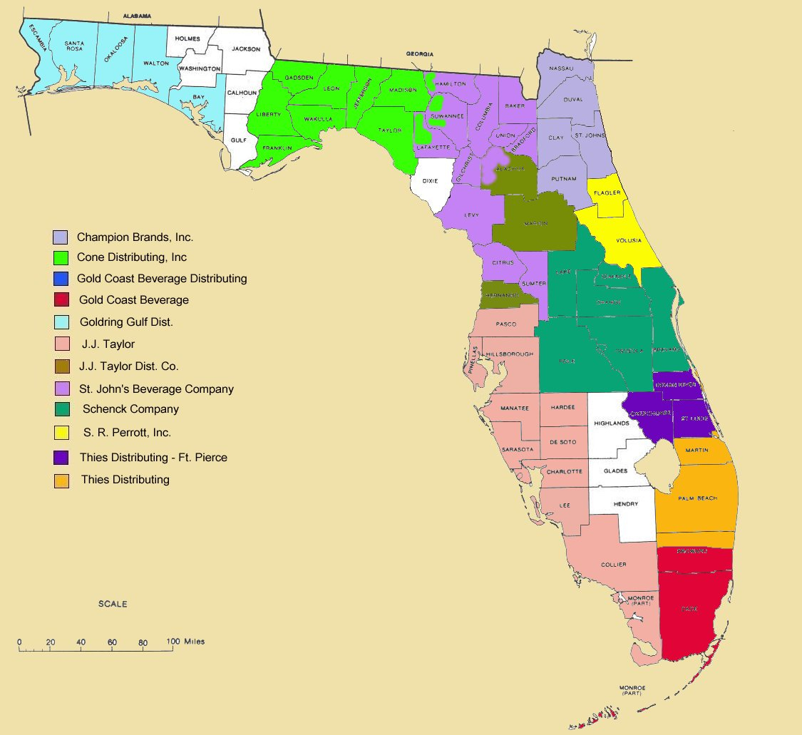 States Map With Cities. Yuengling Distribution Map - States Map With - Florida Brewery Map