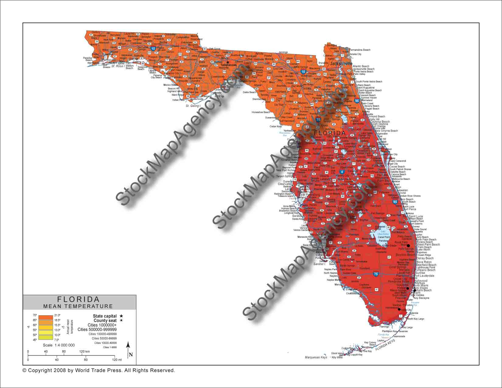 Stockmapagency-Maps Of Florida Offered In Poster Print &amp;amp;jpg - Florida Temp Map