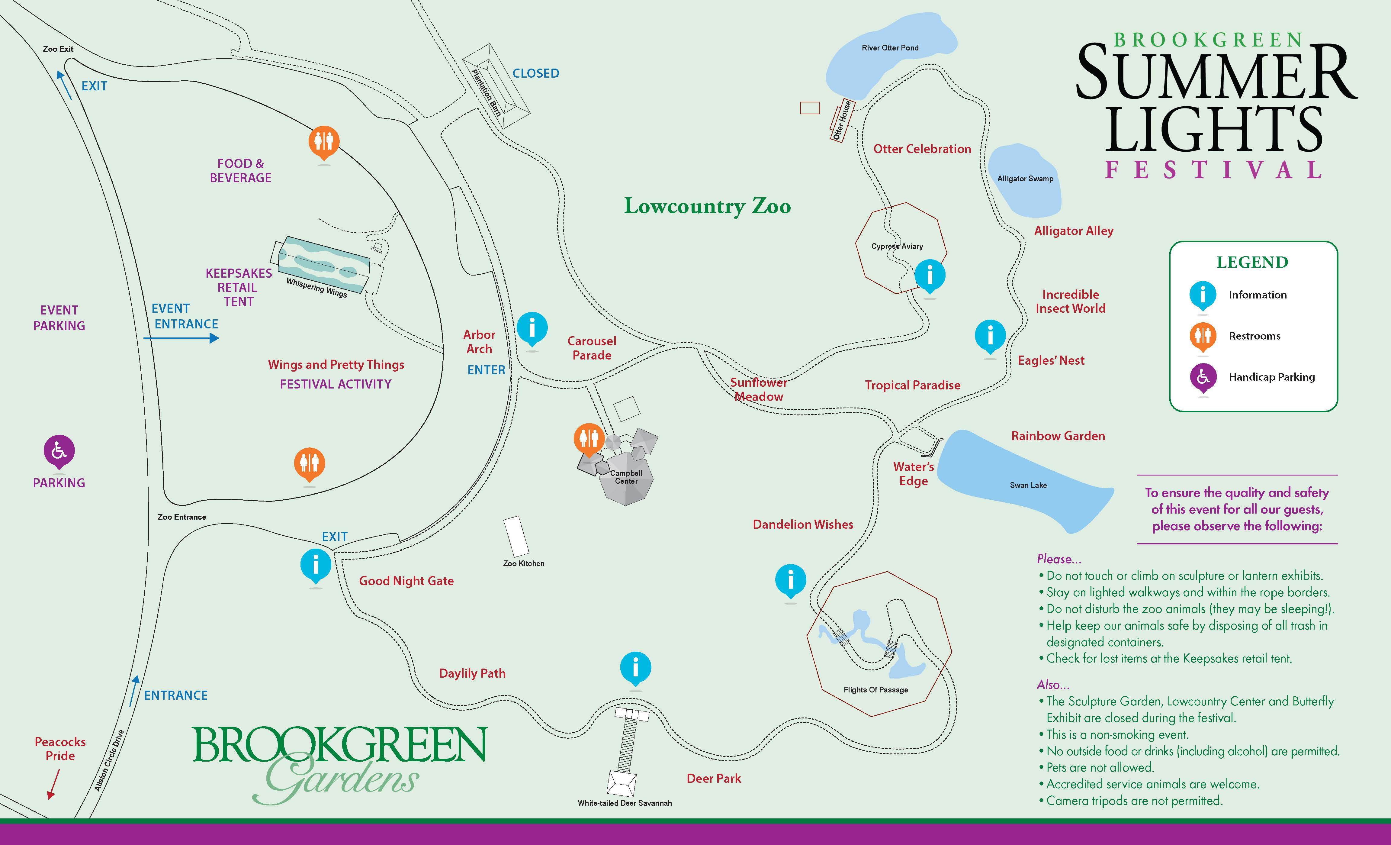 Summer Lights Festival - Map And Information | Brookgreen - Brookgreen Gardens Printable Map