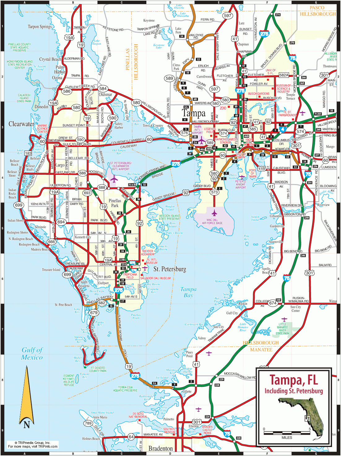 Tampa, St. Petersburg &amp;amp; Clearwater Map - Clearwater Beach Florida Map