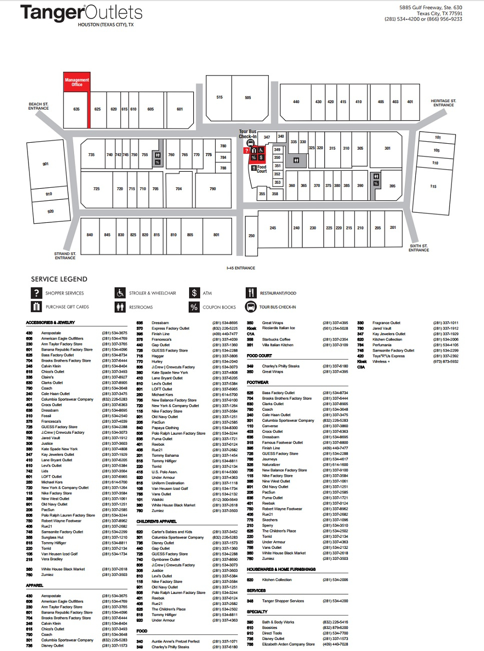 Tanger Outlet Houston (85 Stores) - Outlet Shopping In Texas City - Tanger Outlet Texas City Map