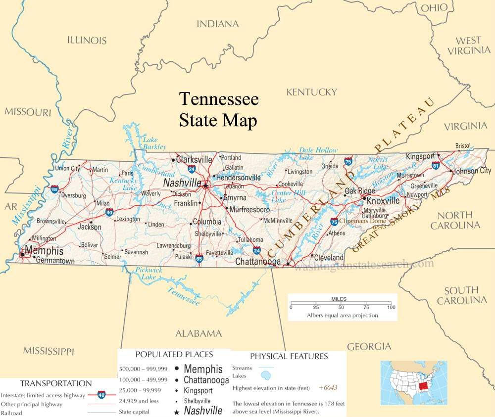 Tennessee Pictures | Tennessee State Map - A Large Detailed Map Of - Printable Map Of Pigeon Forge Tn