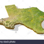 Texas, 3D Relief Map Cut Out With Urban Areas And Interstate Stock   3D Topographic Map Of Texas