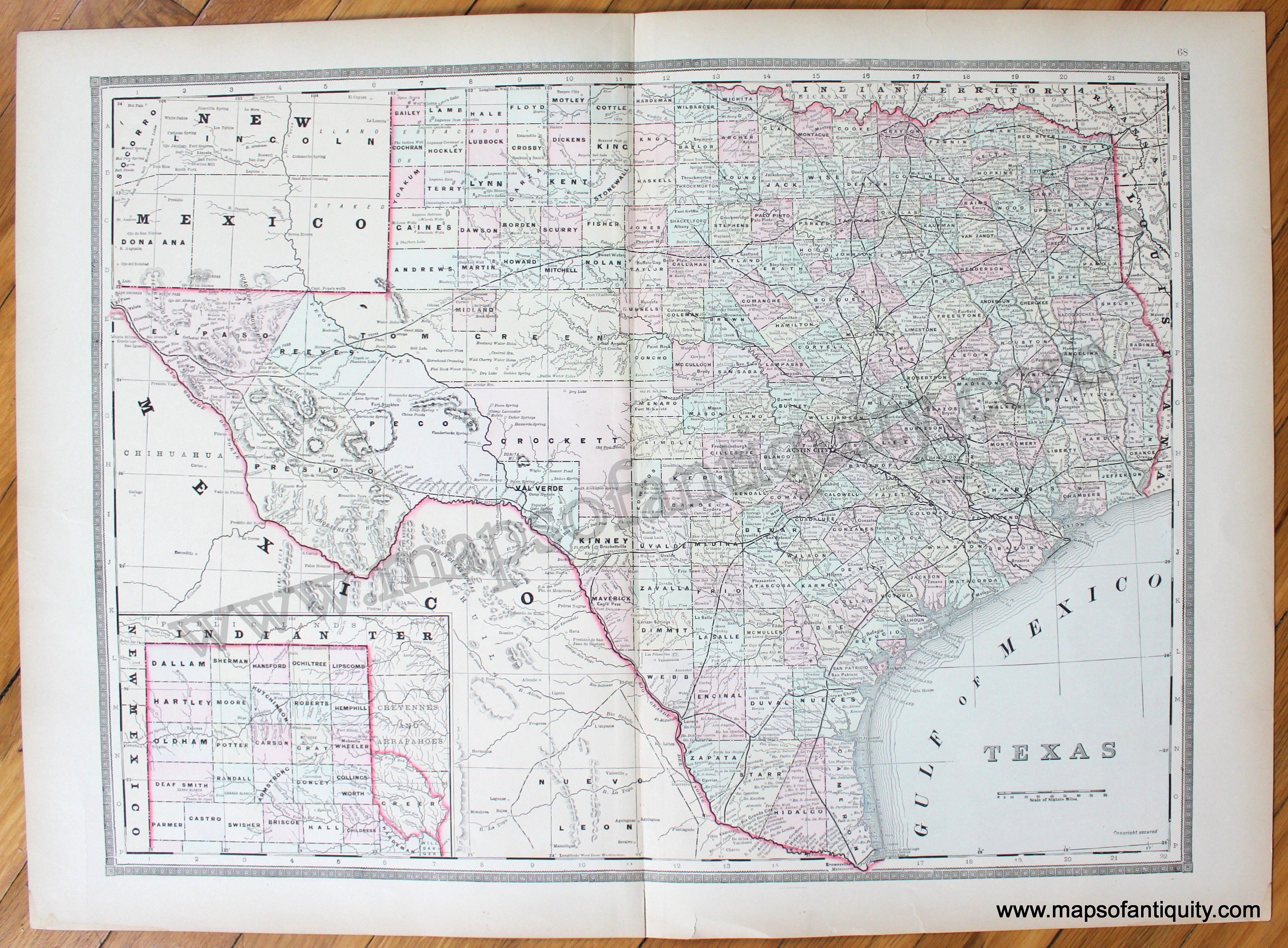 Texas - Antique Maps And Charts – Original, Vintage, Rare Historical - Antique Texas Map Reproductions