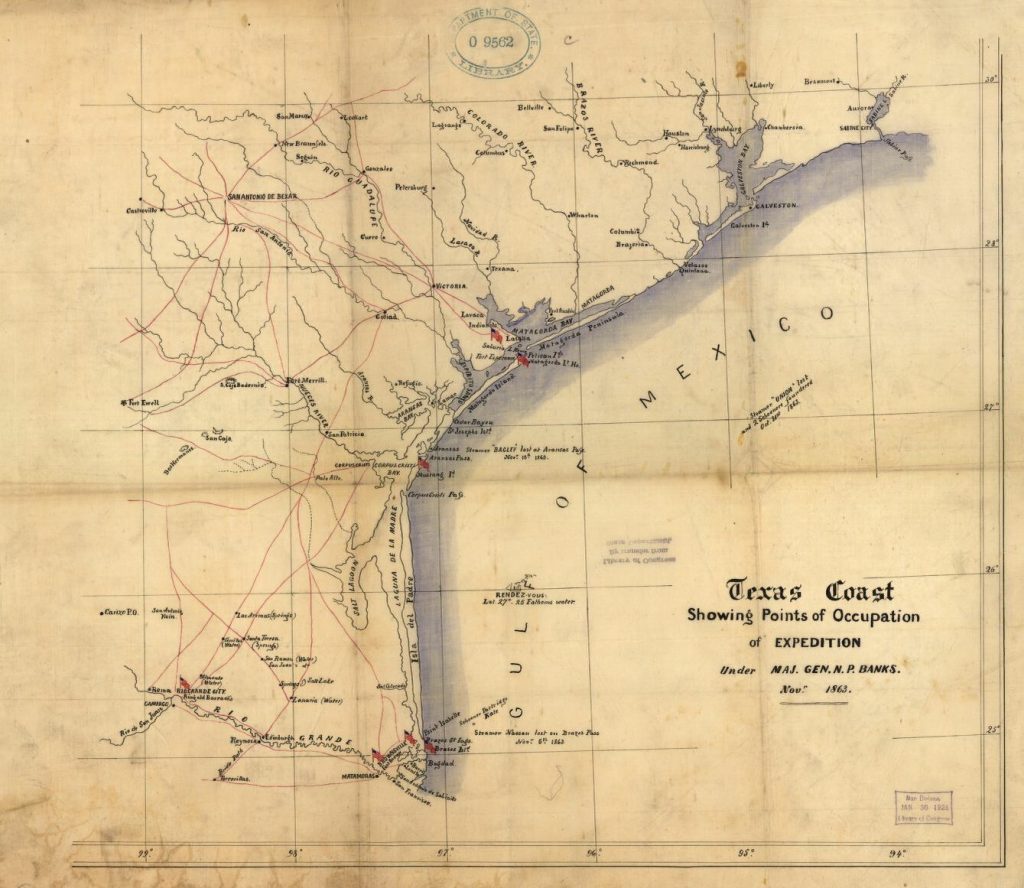 Texas Coast Showing Points Of Occupation Of Expedition Under Maj