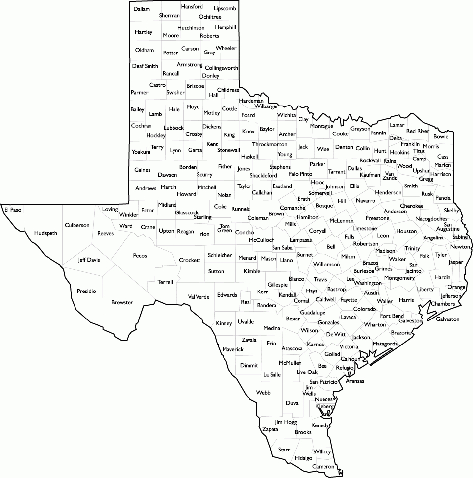 Texas County Map With Names - Texas County Map Vector