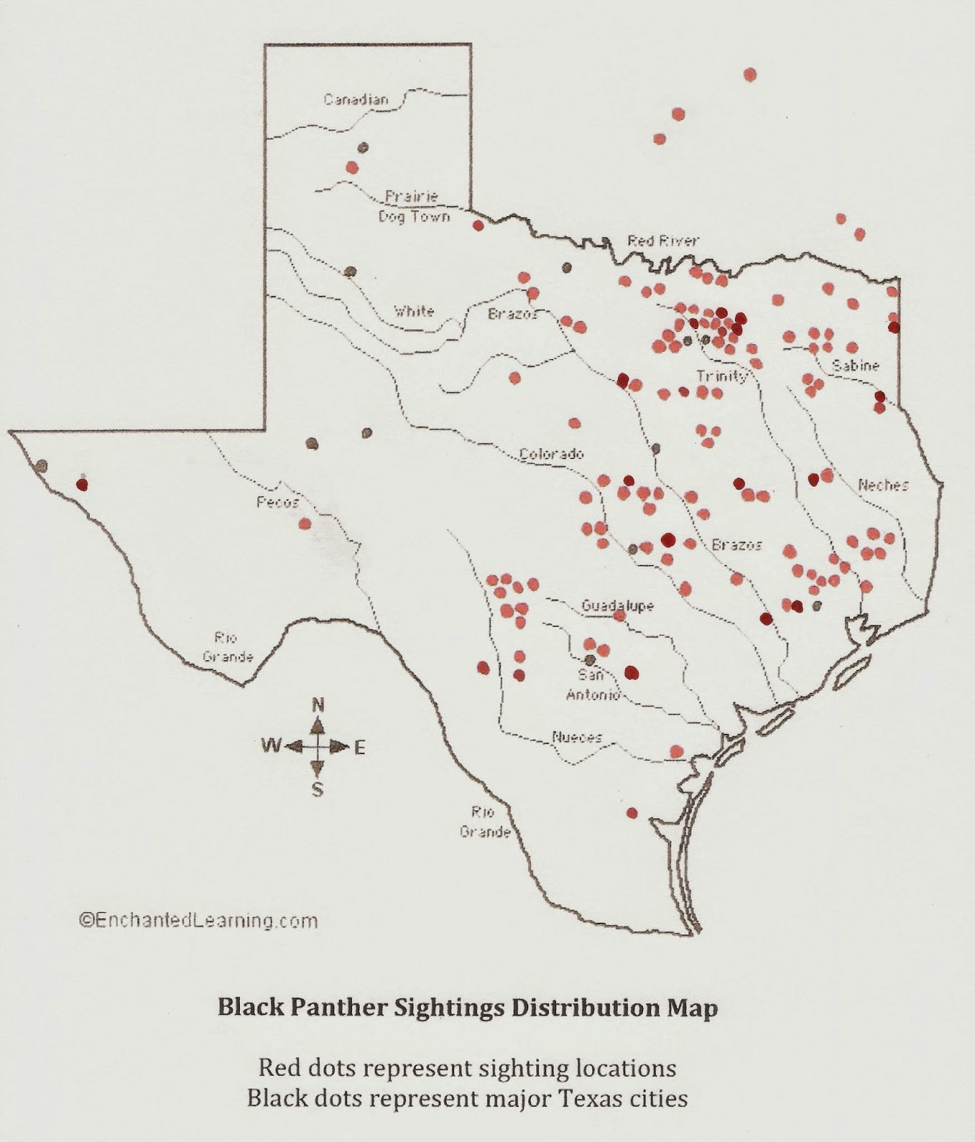 Texas Cryptid Hunter: Updated Black Panther Distribution Map (8/11/14) - Live Map Of Texas