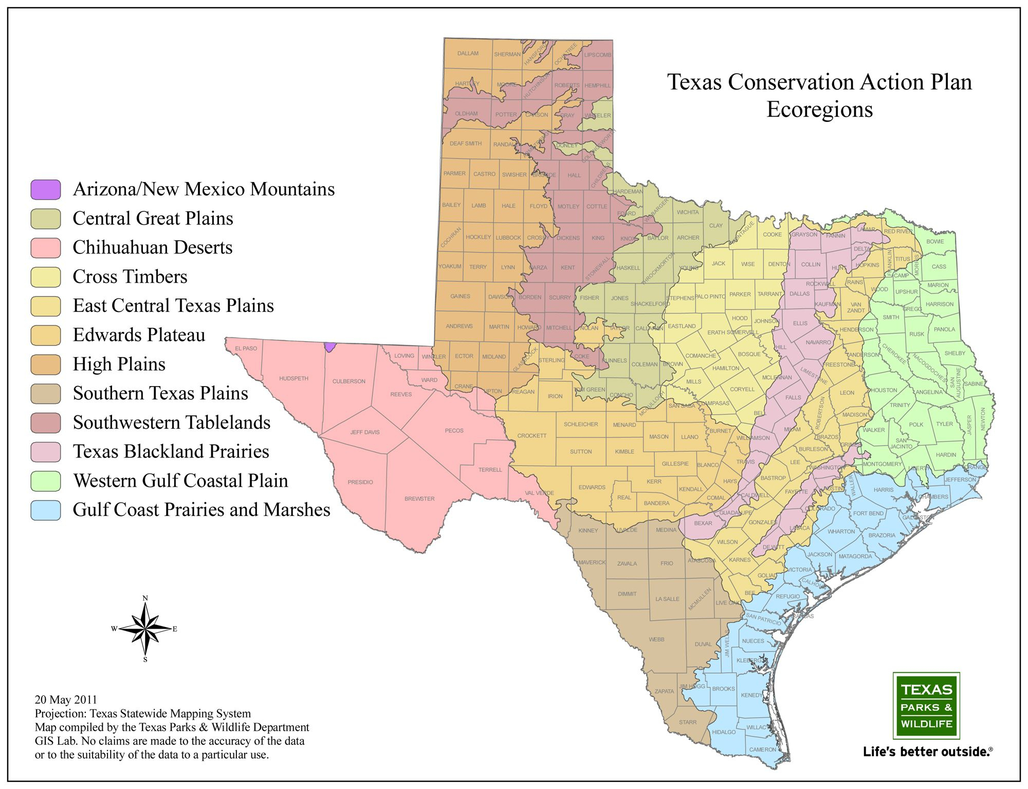 Texas Ecoregions Map From Texas Parks And Wildlife | Maps | Texas - Texas Parks And Wildlife Map