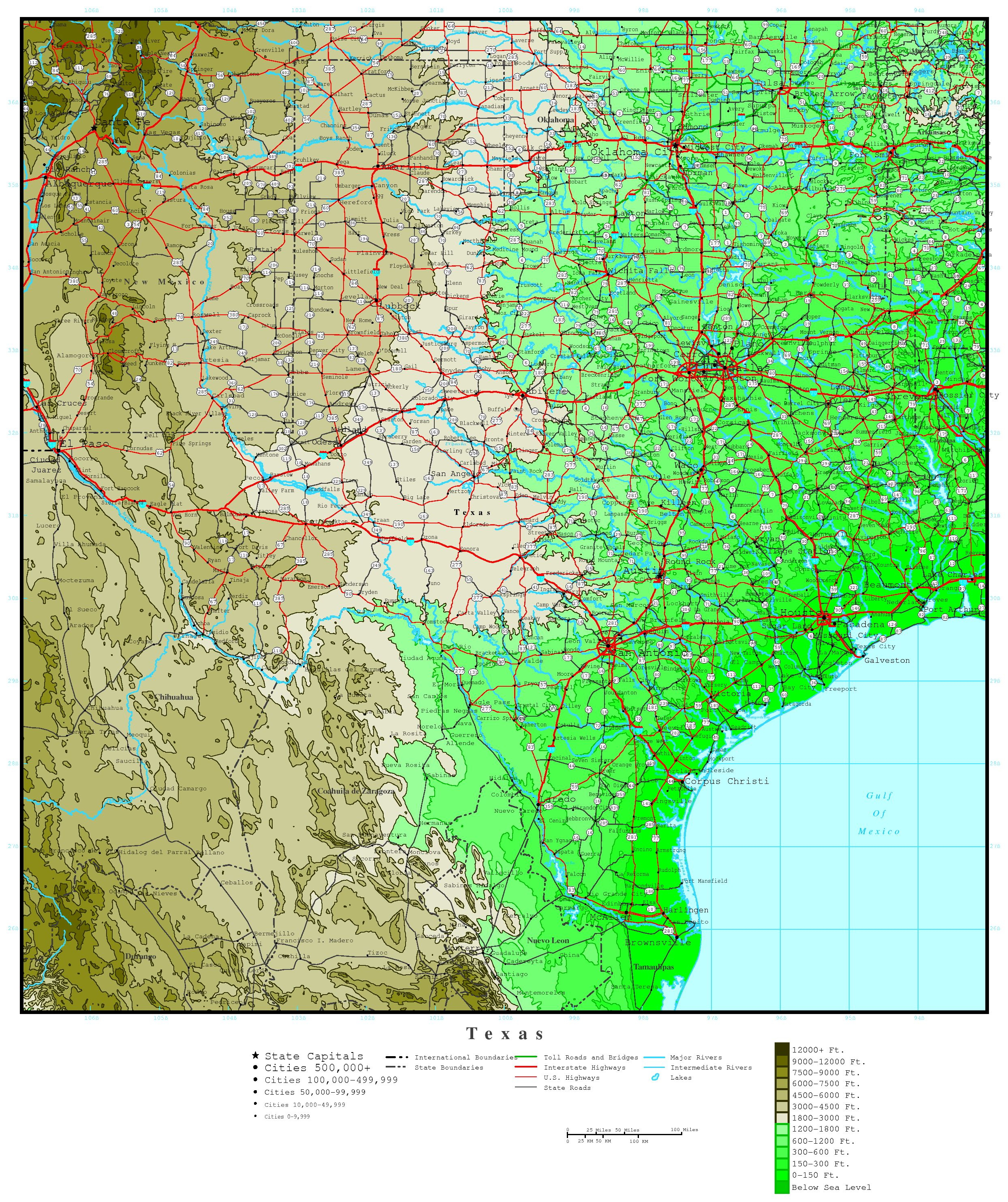 Texas Elevation Map - Texas Elevation Map