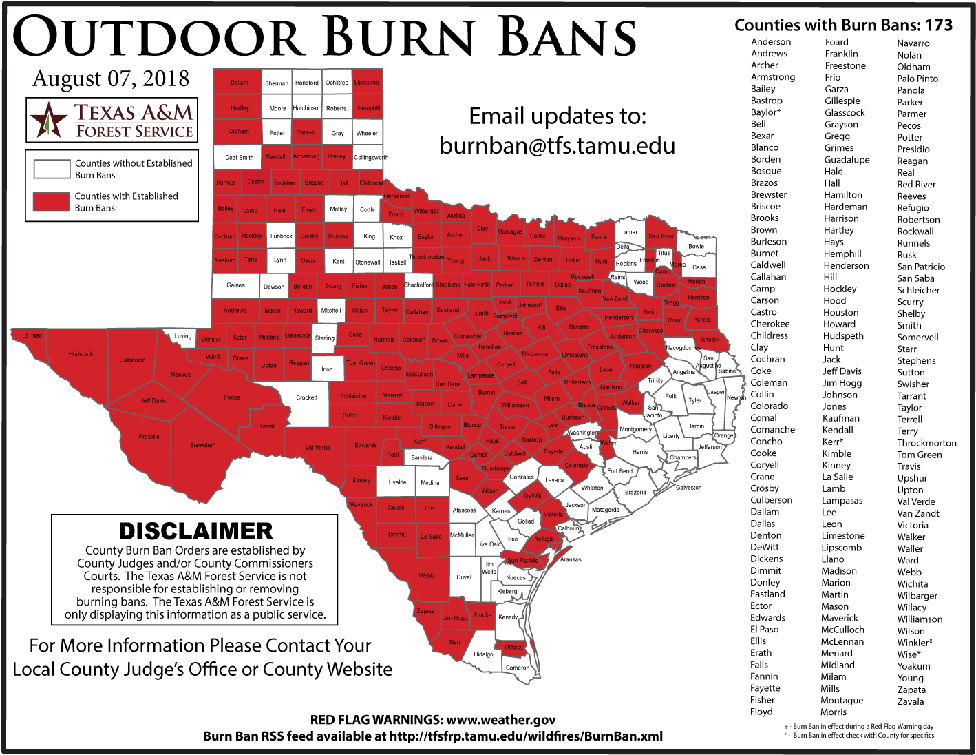 Texas Forest Service Burn Ban Map – Easttexasradio - Texas Burn Ban Map