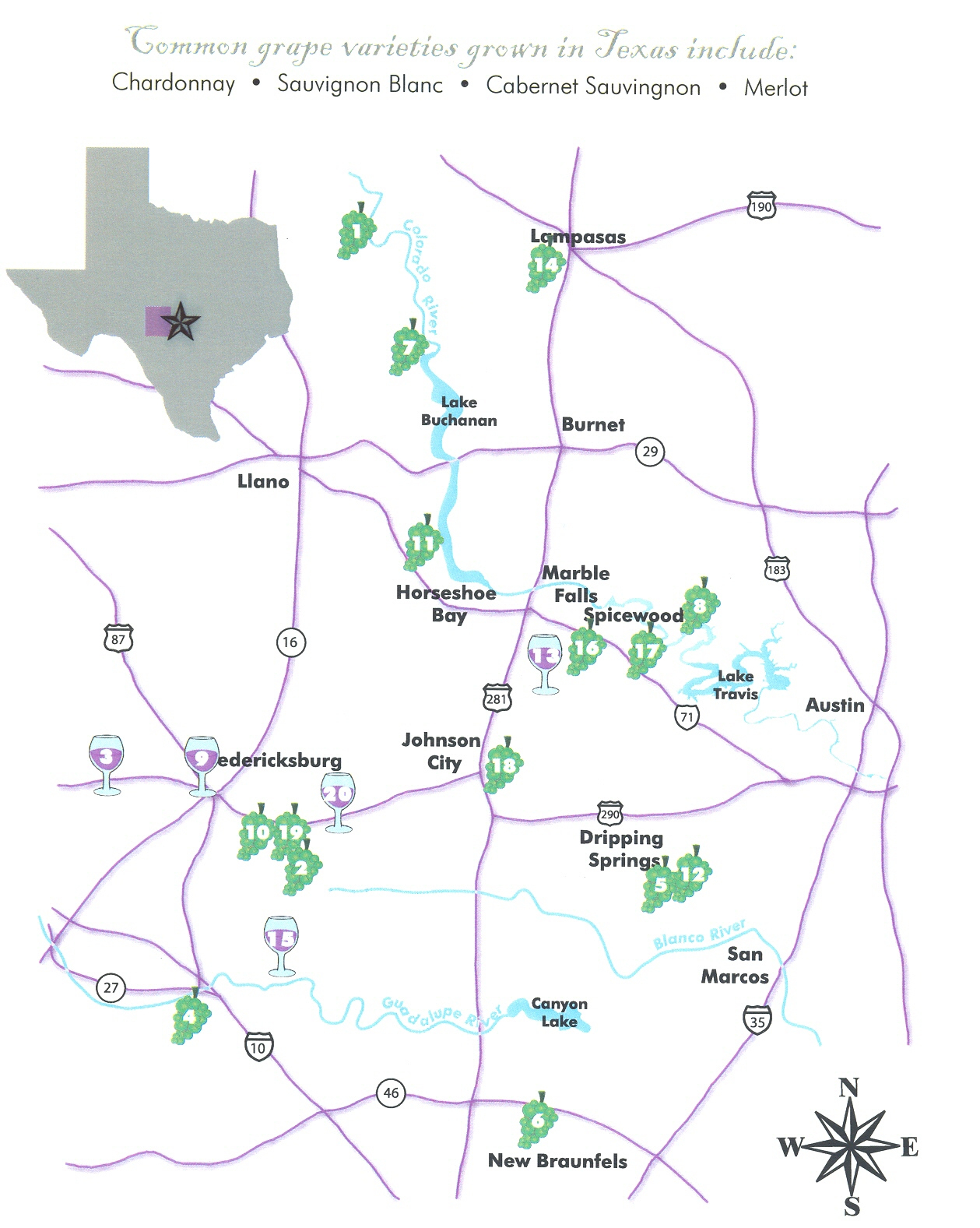 Texas Hill Country Vineyards &amp;amp; Wineries - North Texas Wine Trail Map