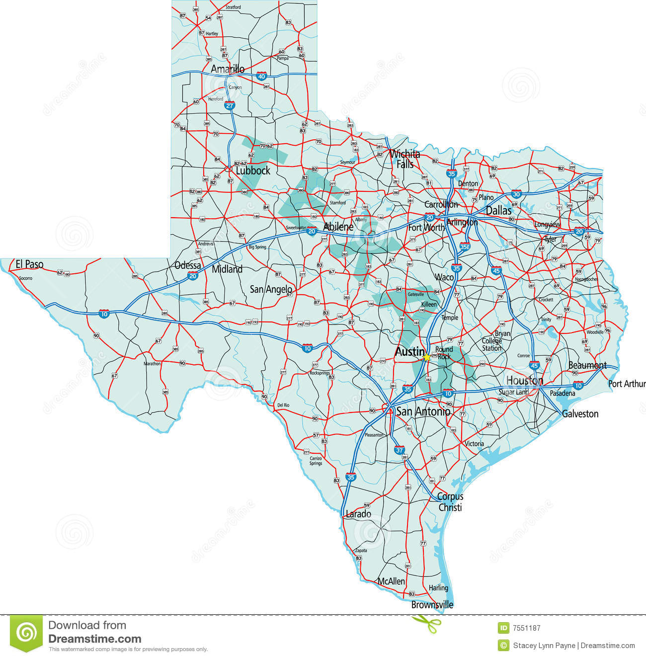 Texas Interstate Map Stock Vector. Illustration Of Dallas - 7551187 - Free Texas Map
