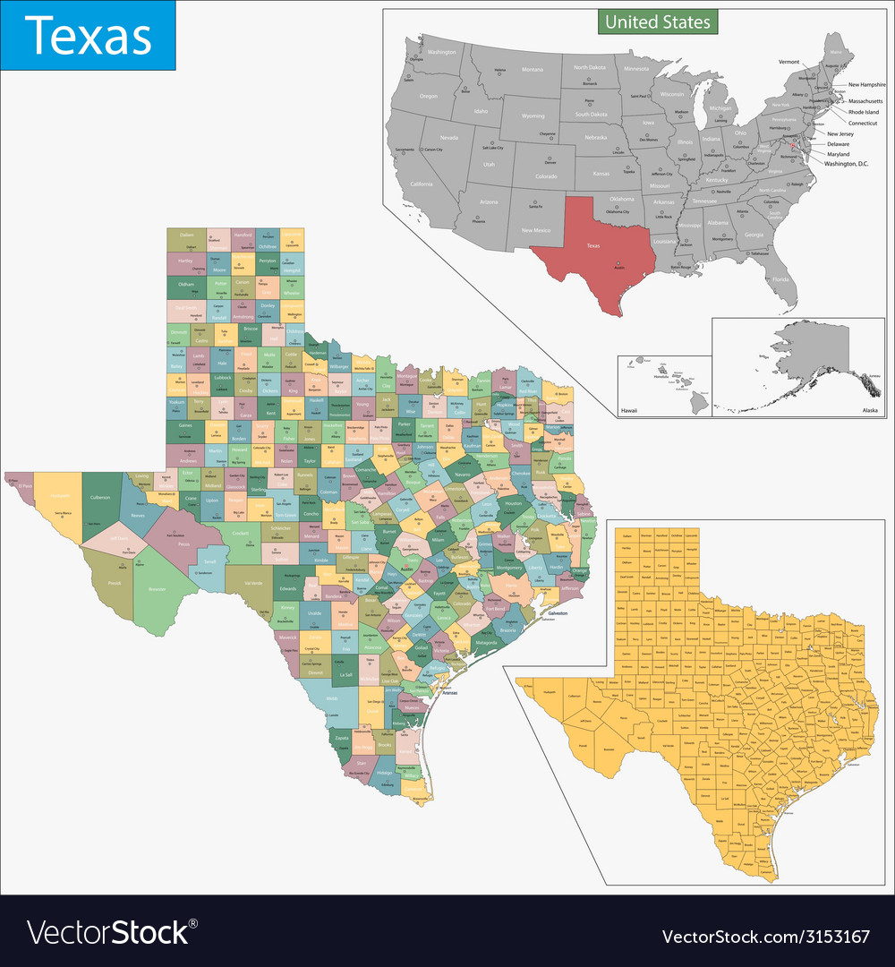 Texas Map Royalty Free Vector Image - Vectorstock - Texas County Map Vector