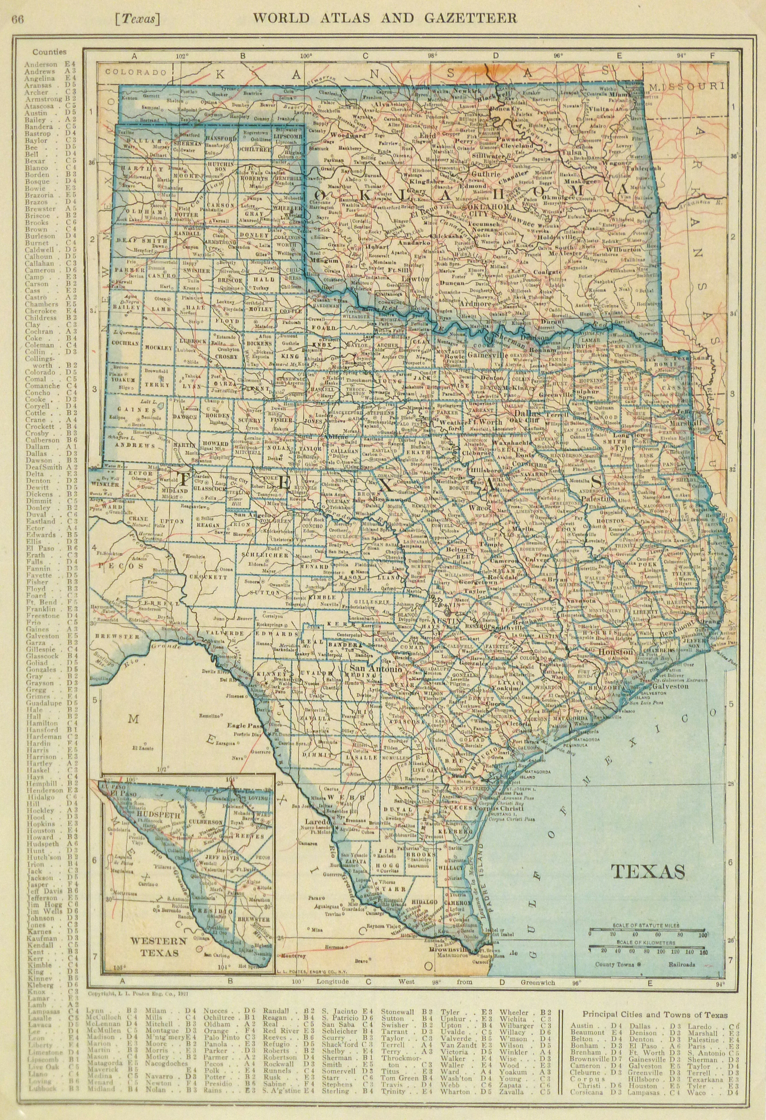 Texas &amp;amp; Oklahoma Map, 1921 - Original Art, Antique Maps &amp;amp; Prints - Map Of Oklahoma And Texas Together